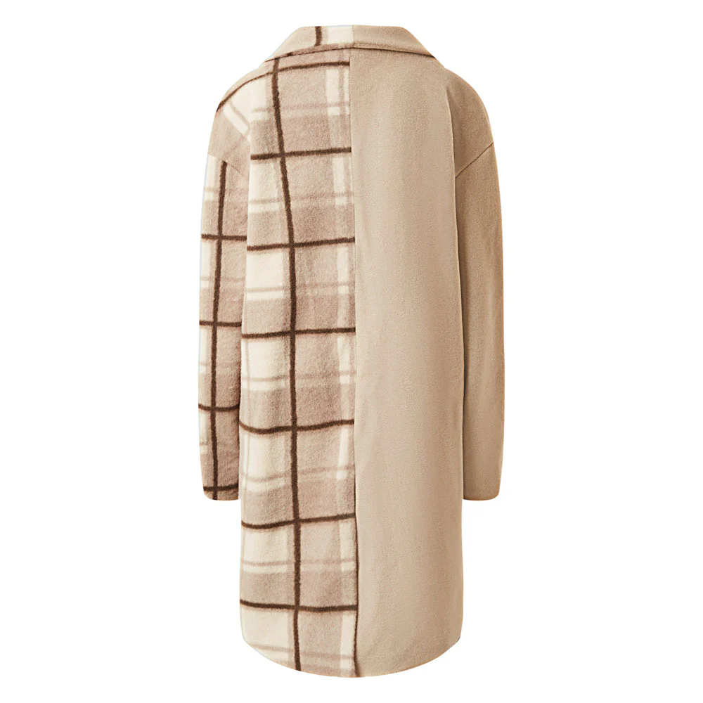 Veste longue duveteuse carreaux Beige - Image 7
