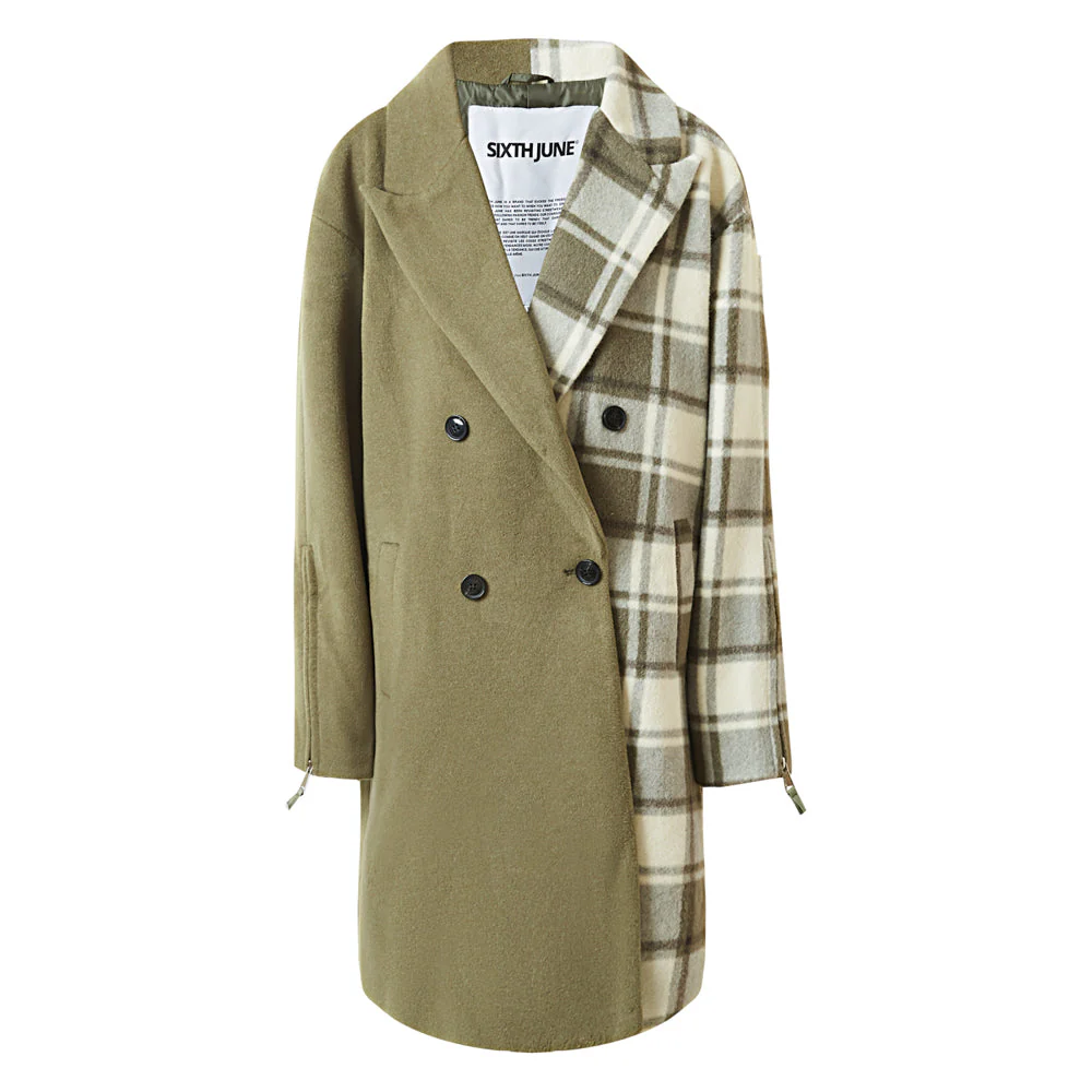 Veste longue duveteuse carreaux Vert - Image 6
