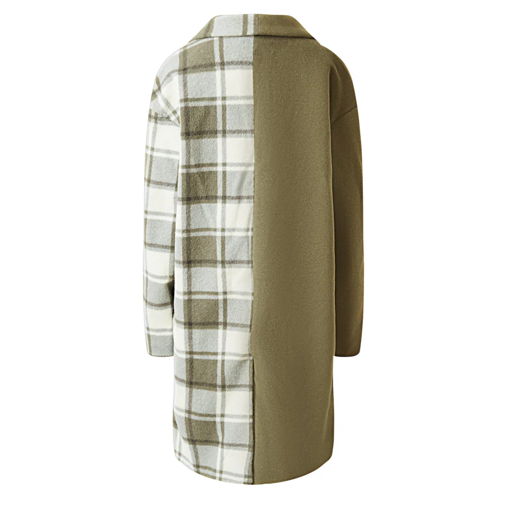 Veste longue duveteuse carreaux Vert - Image 7