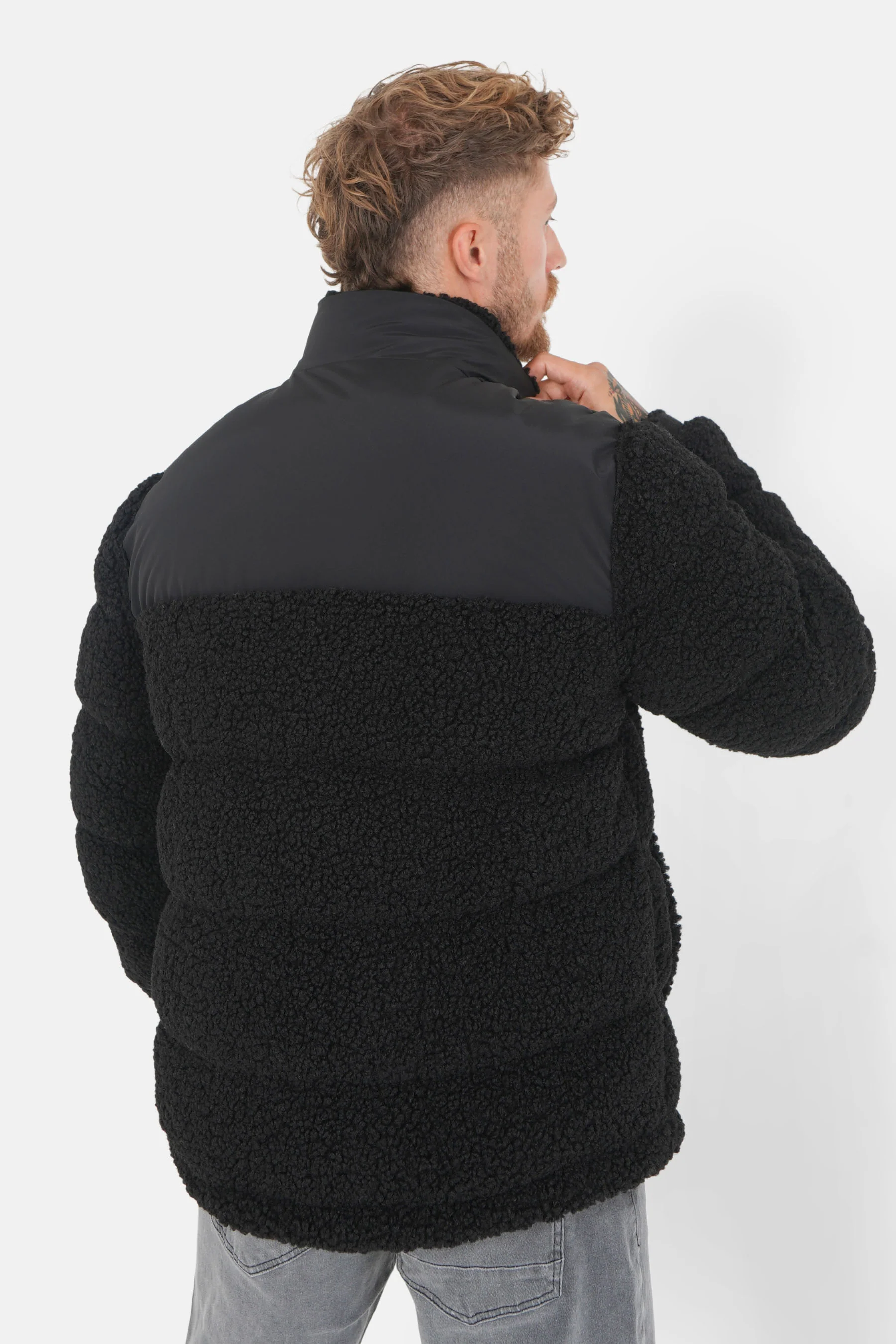 Doudoune bi matière sherpa Noir - Image 5