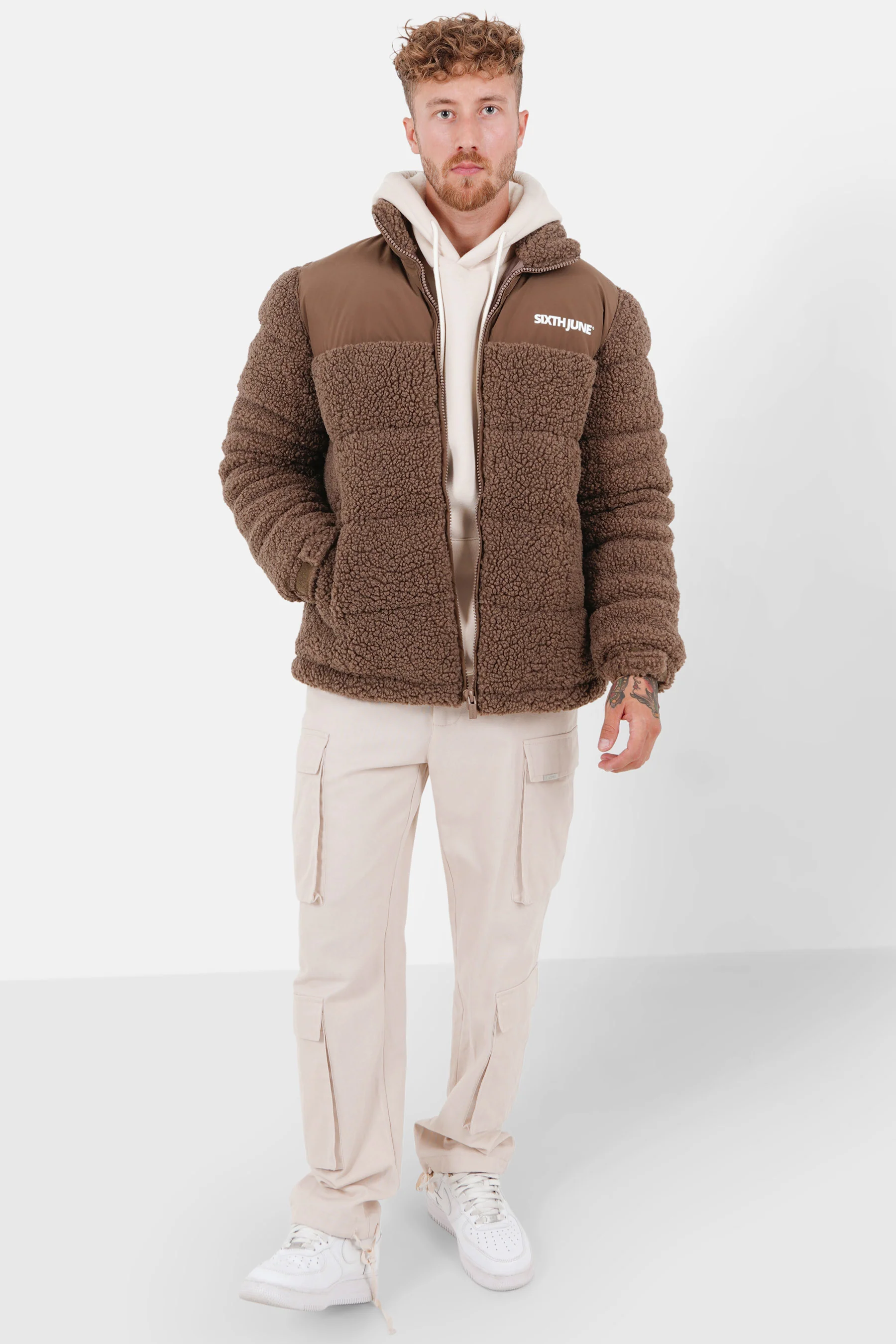 Doudoune bi matière sherpa Marron - Image 2