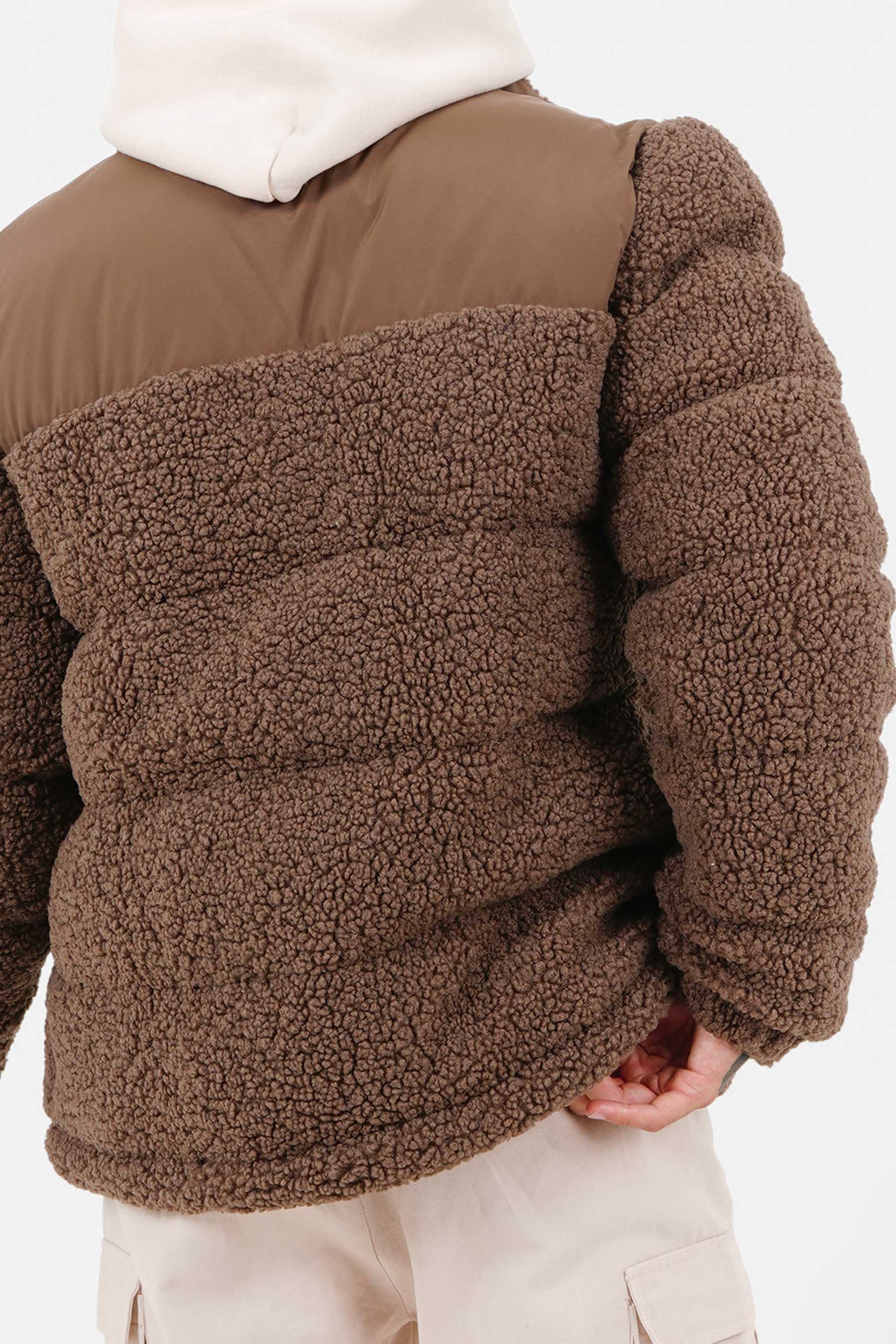 Doudoune bi matière sherpa Marron - Image 4