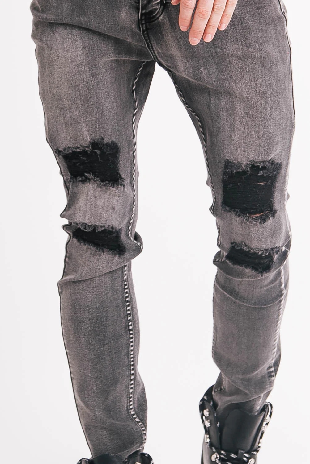 Jean déchiré délavé Gris foncé - Image 3