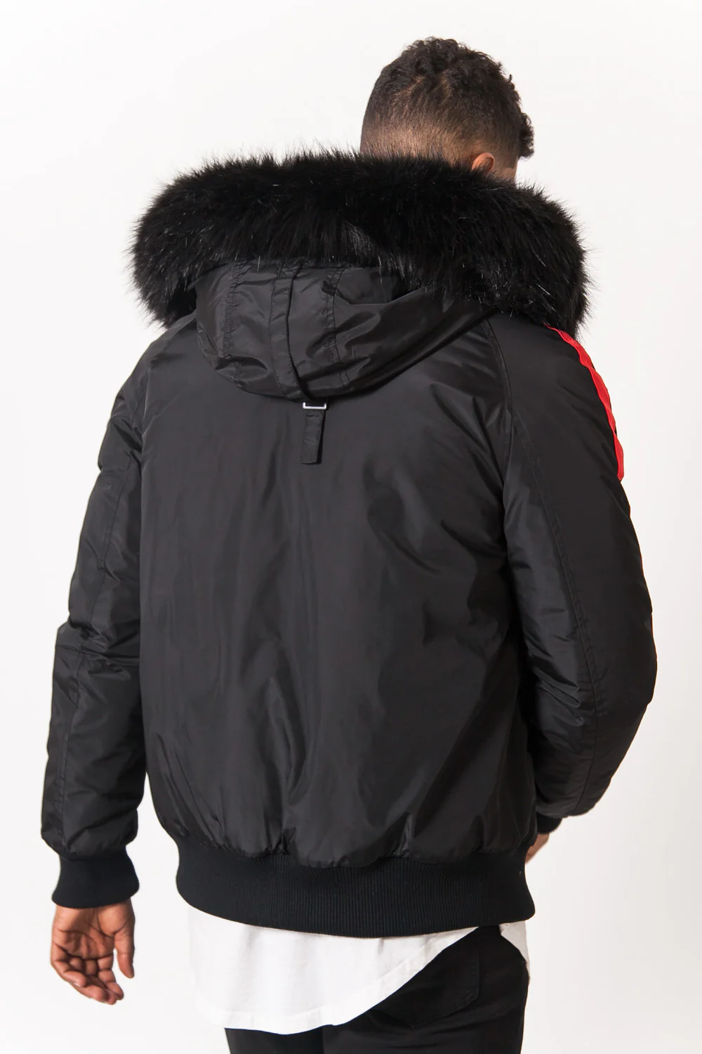 Blouson bandes fourrure noir rouge - Image 6