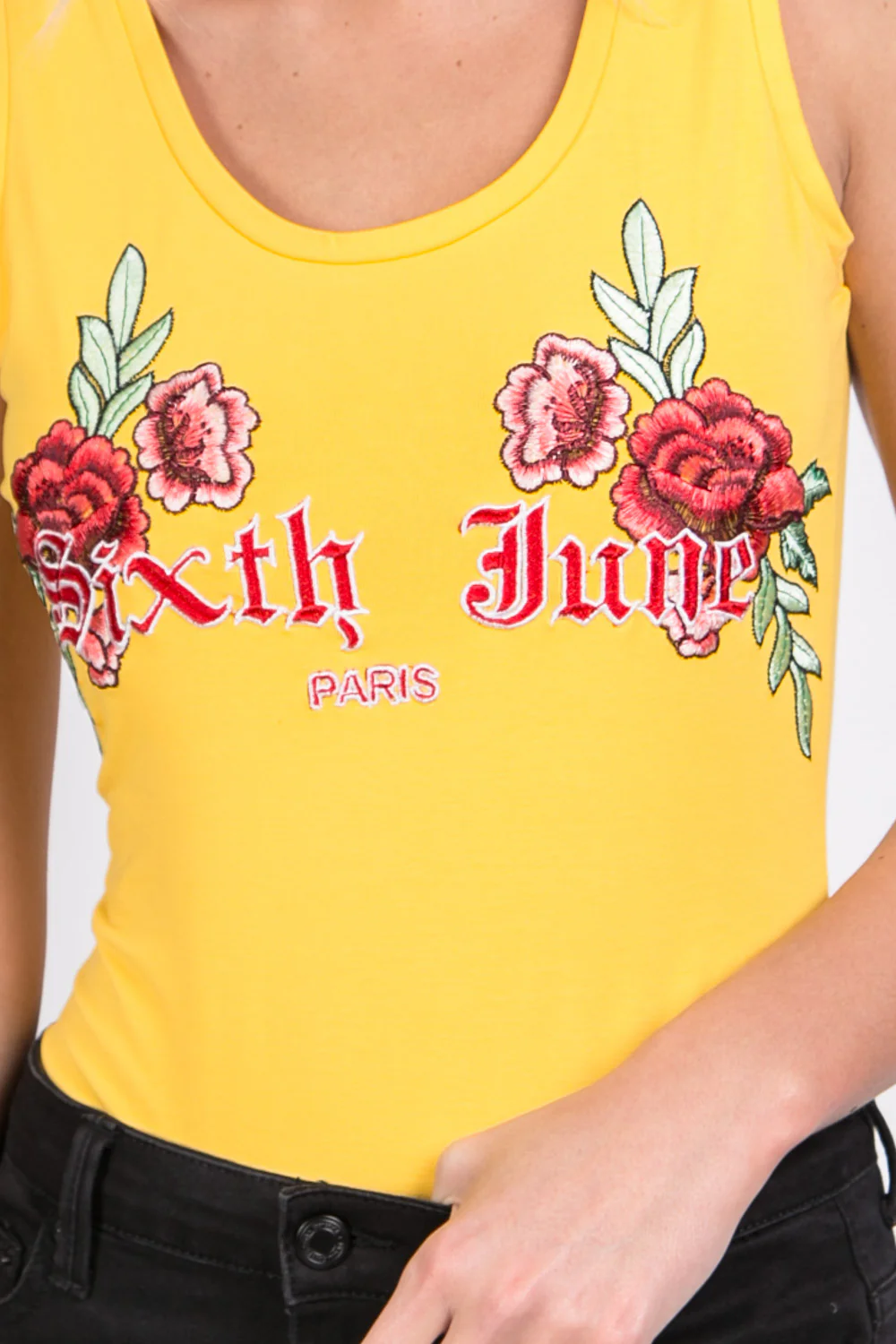 Body imprimé broderies fleurs jaune - Image 3