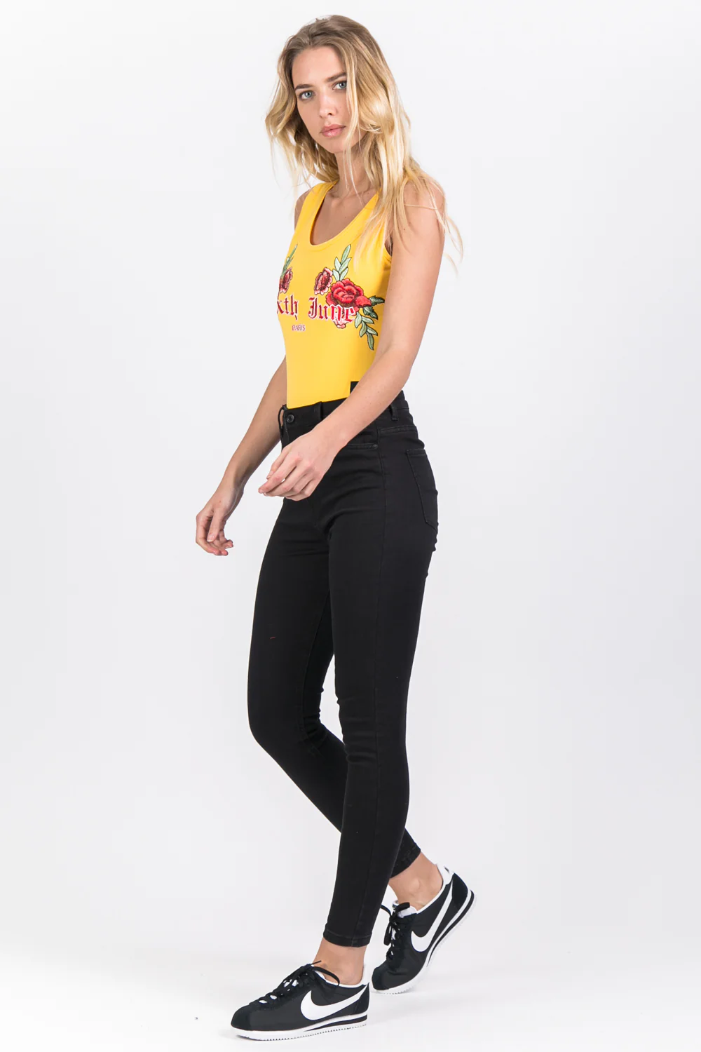 Body imprimé broderies fleurs jaune - Image 4