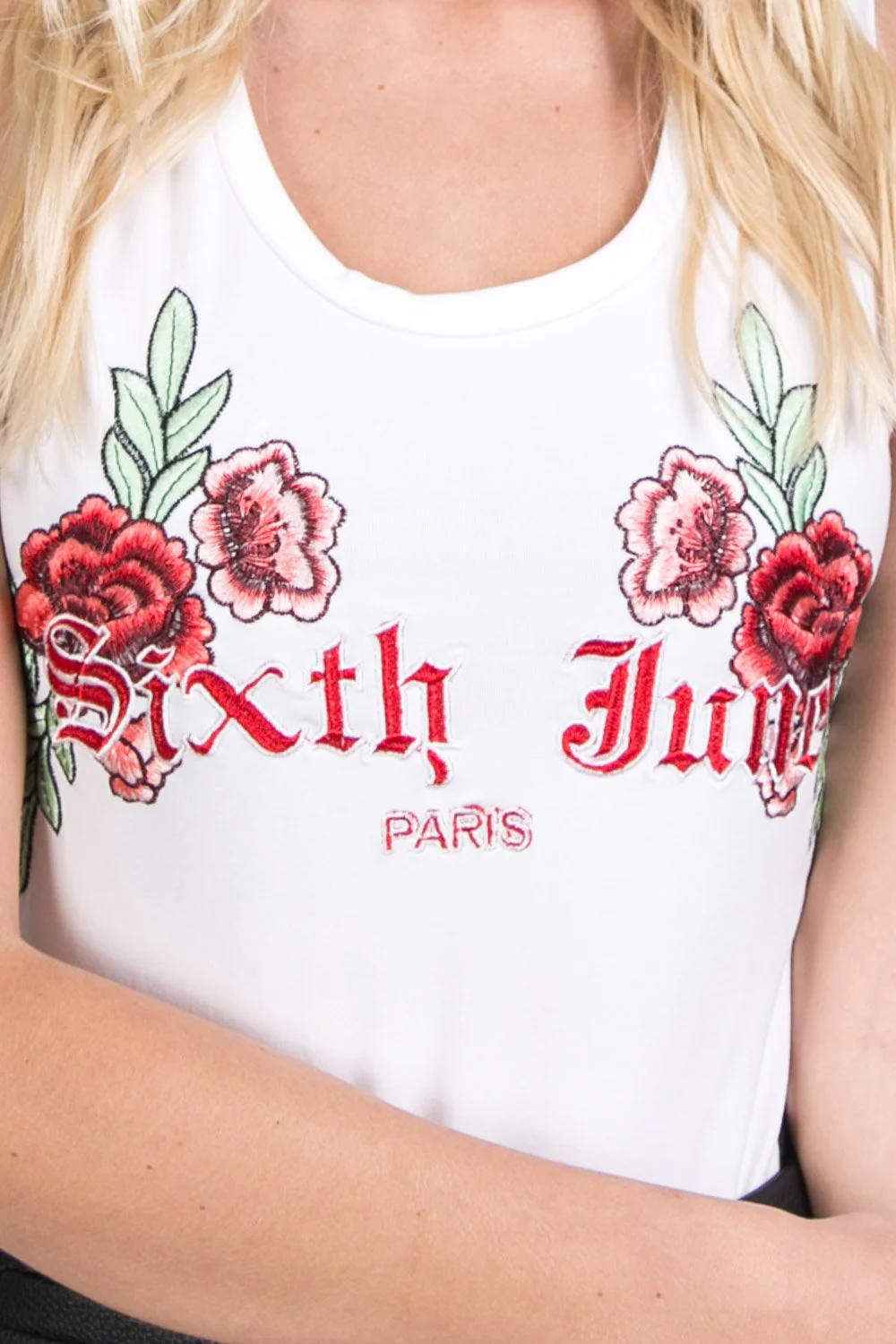 Body imprimé broderies fleurs blanc - Image 3