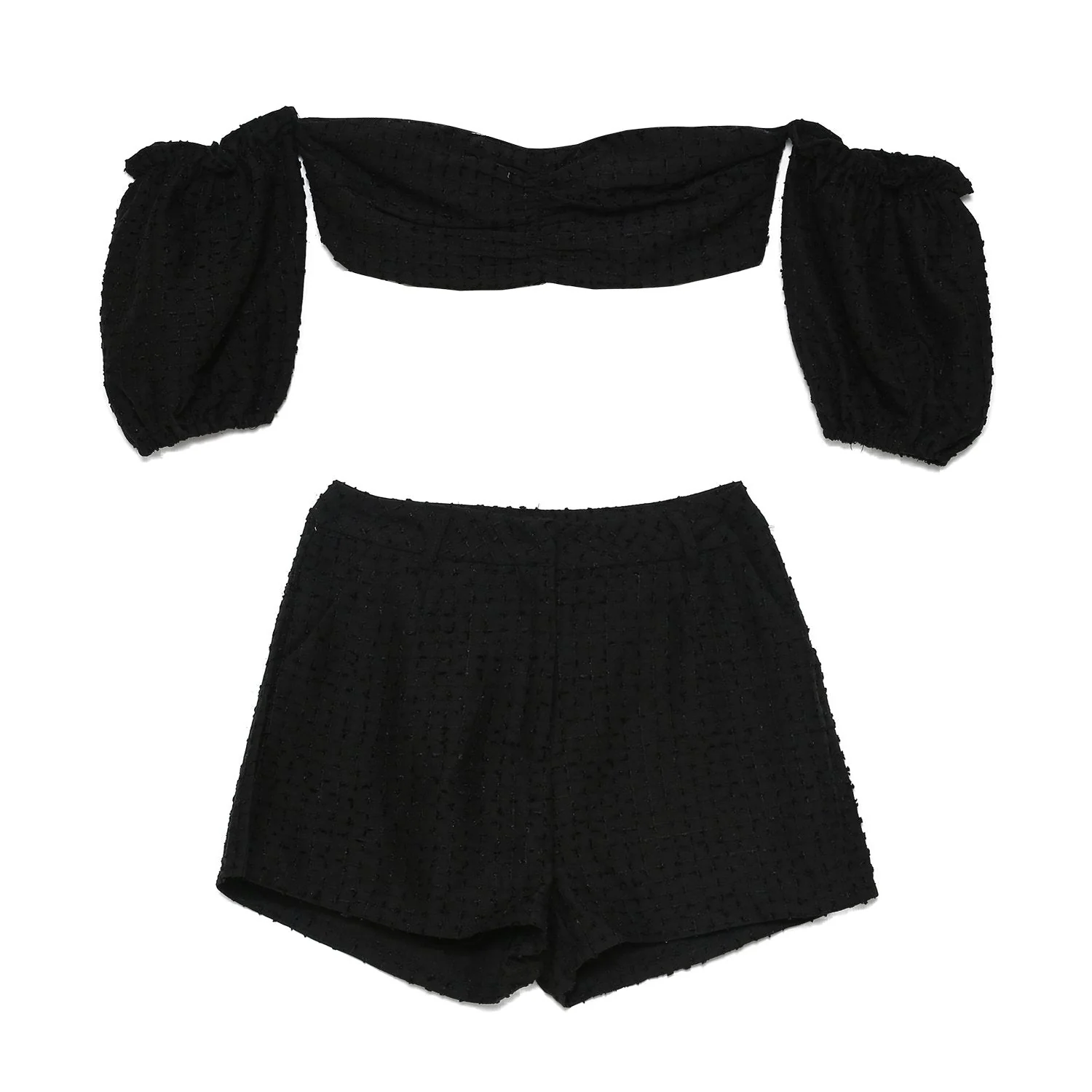 Ensemble top + short boheme texturé Noir - Image 2