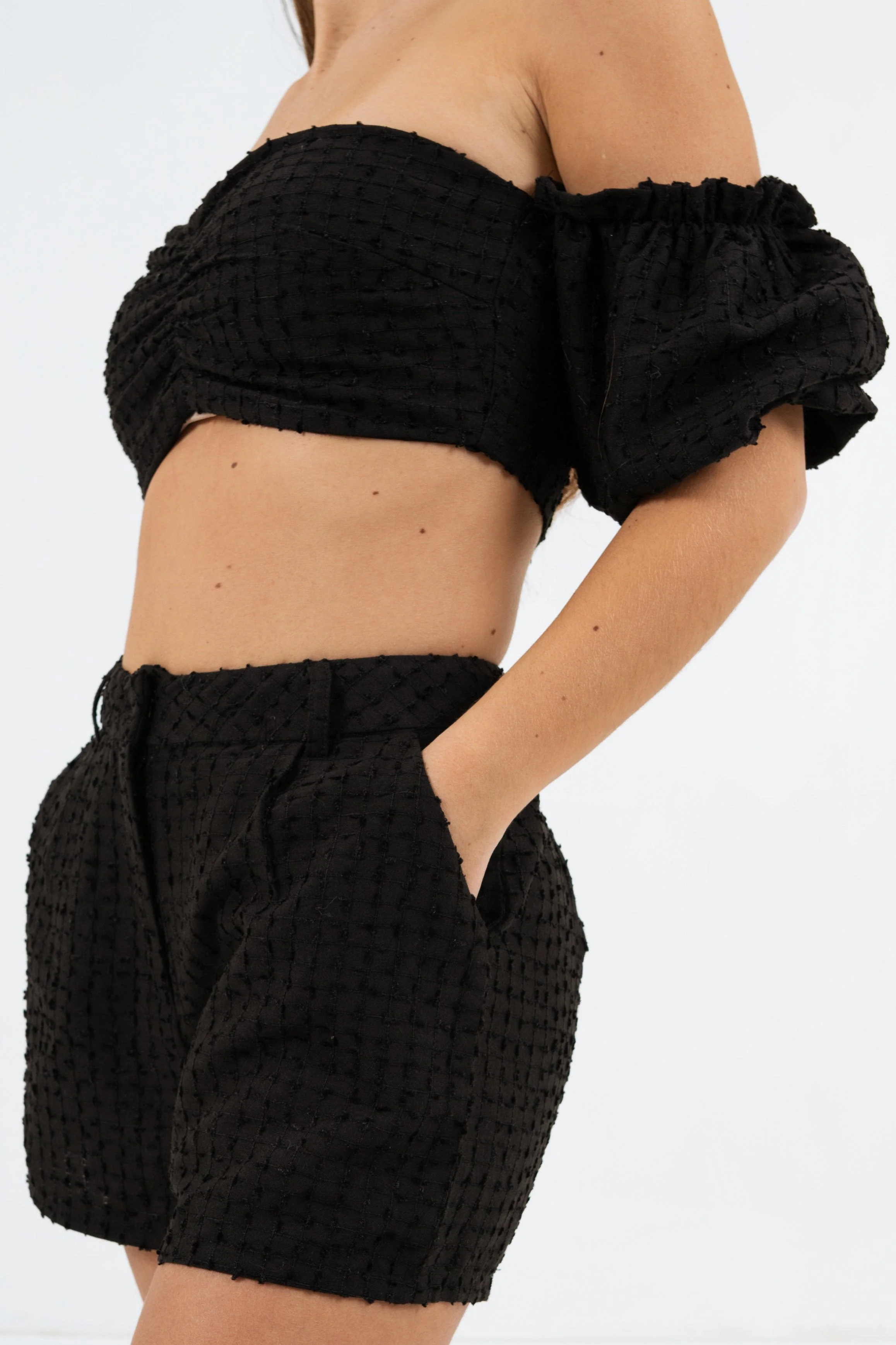 Ensemble top + short boheme texturé Noir - Image 3