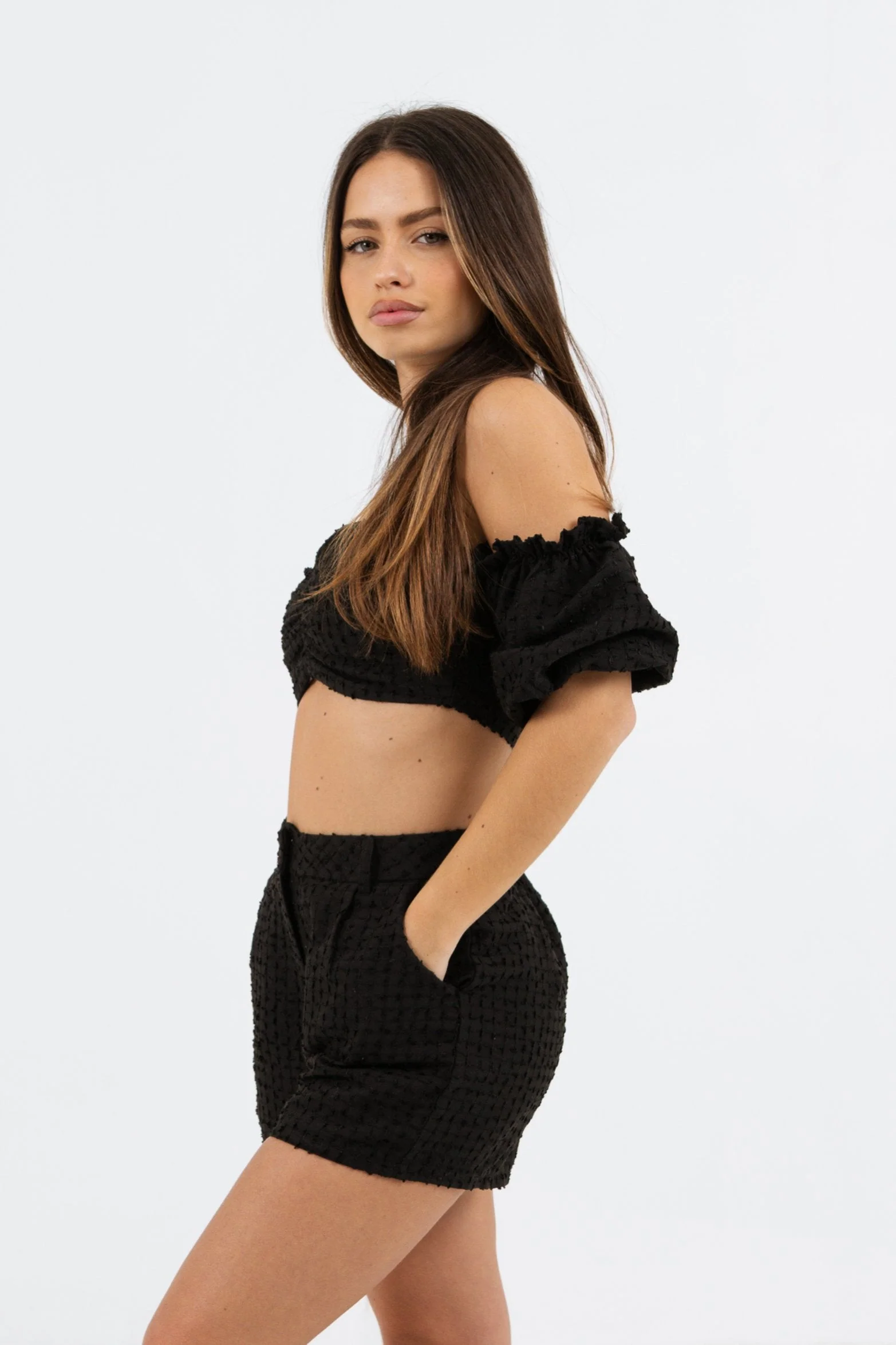 Ensemble top + short boheme texturé Noir - Image 4