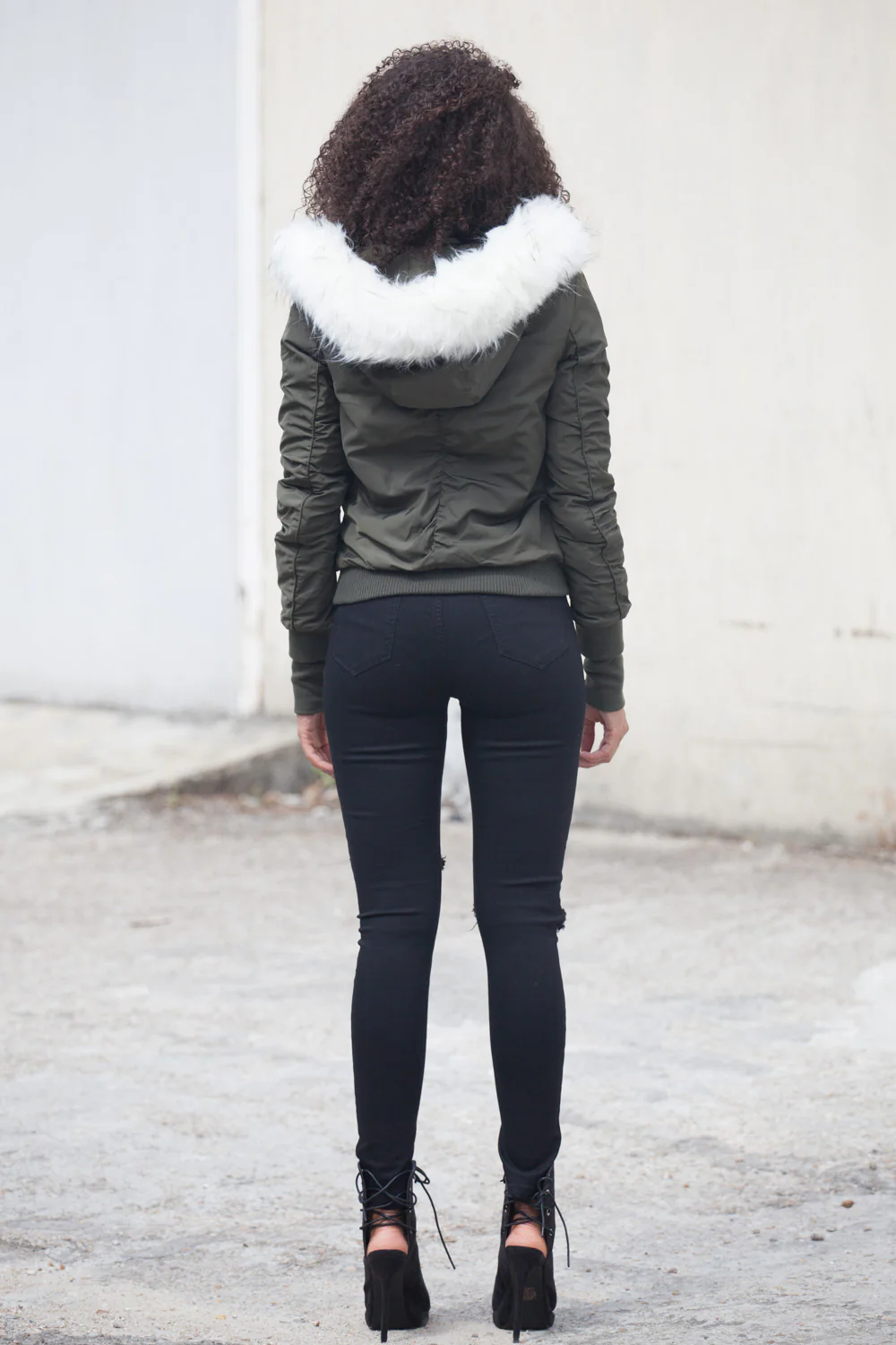 Bomber Femme capuche fourrure kaki blanc W2030CJA - Image 5