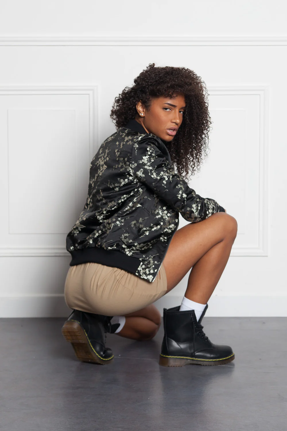 Bomber imprimé chinois fleurs Femme noir W2378CJA - Image 6