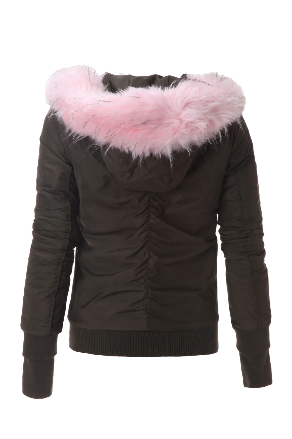 Bomber Femme capuche fourrure kaki rose clair W2030CJA - Image 7