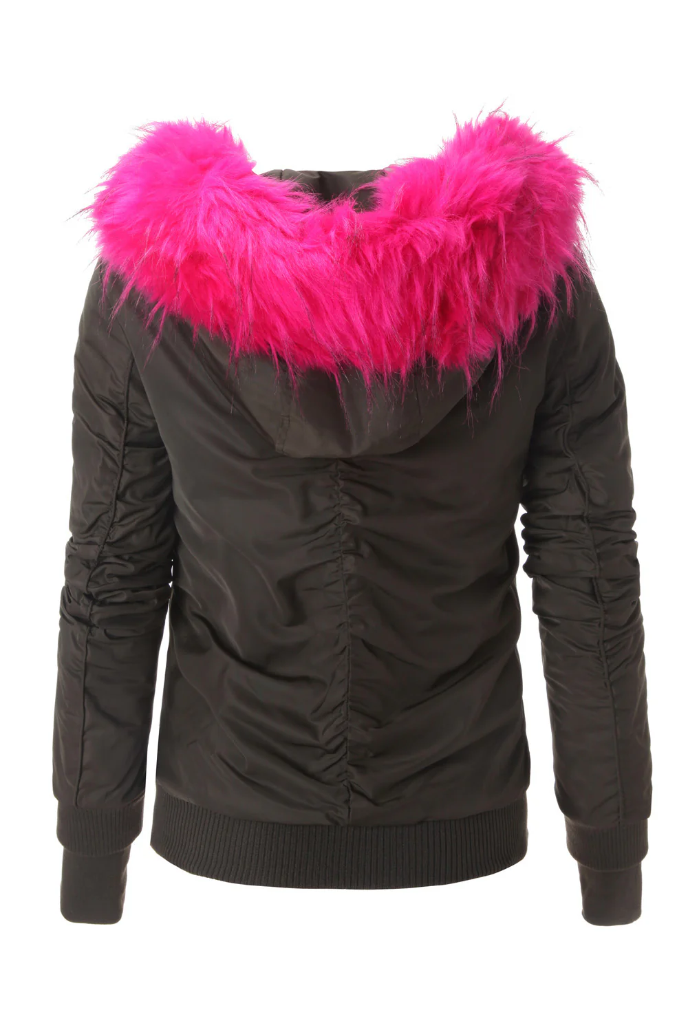Bomber Femme capuche fourrure kaki rose W2030CJA - Image 6