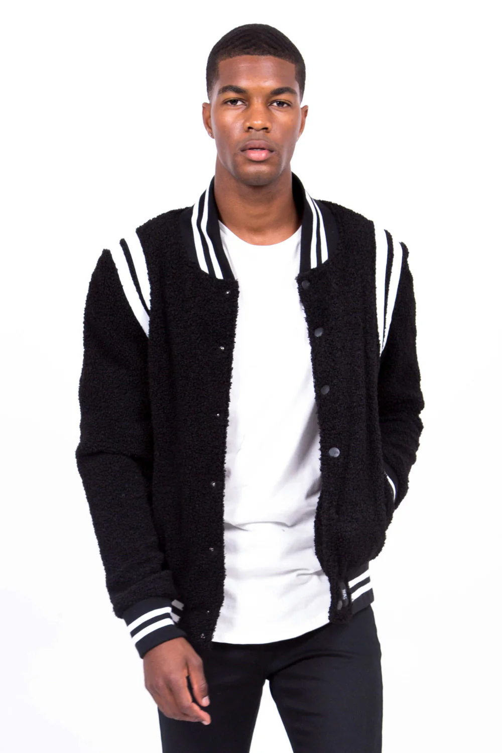 Bomber teddy sherpa bandes noir blanc - Image 2