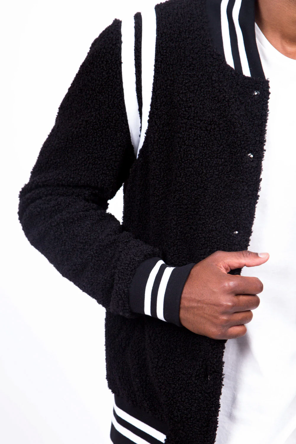 Bomber teddy sherpa bandes noir blanc - Image 3