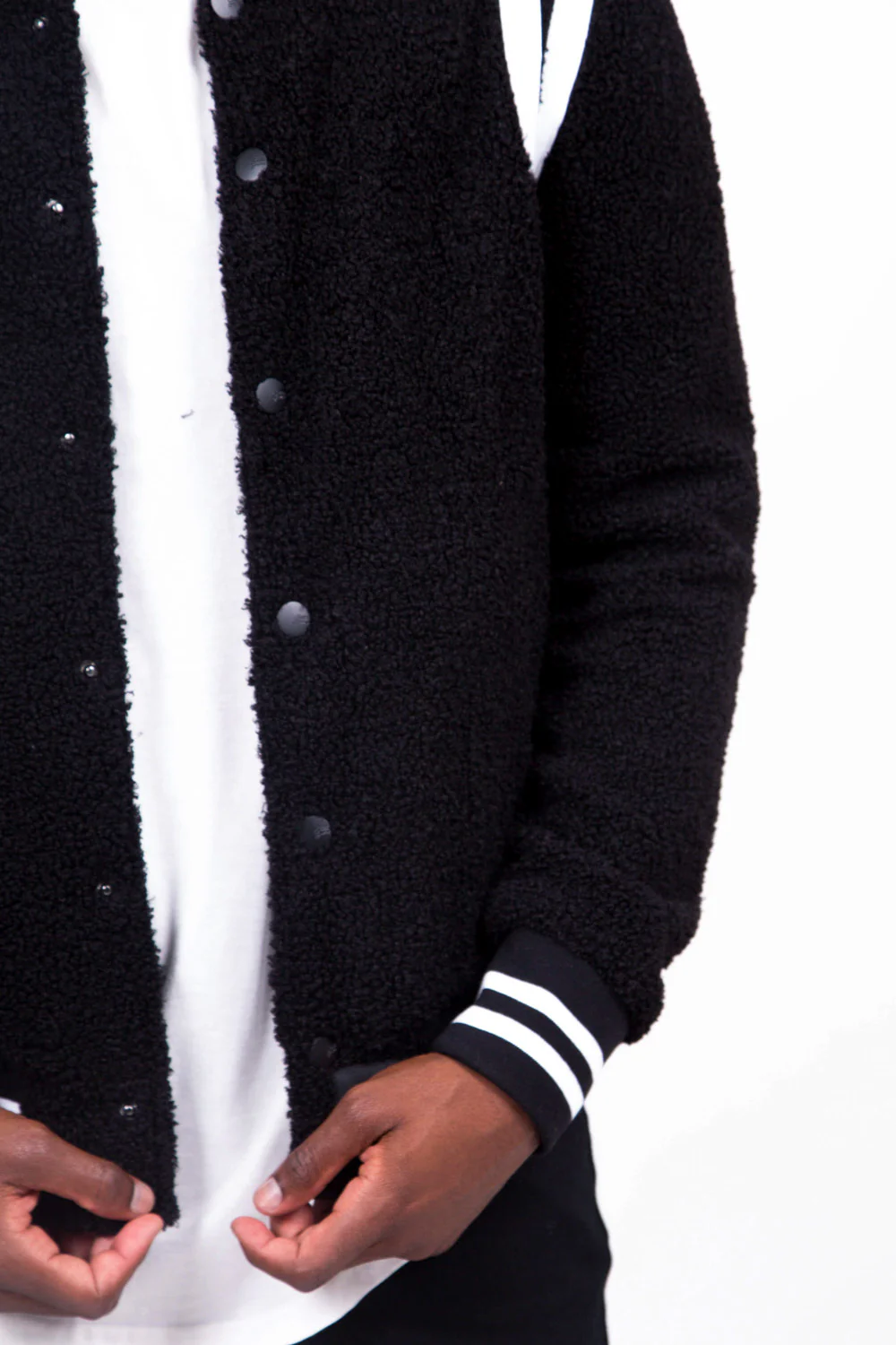 Bomber teddy sherpa bandes noir blanc - Image 4