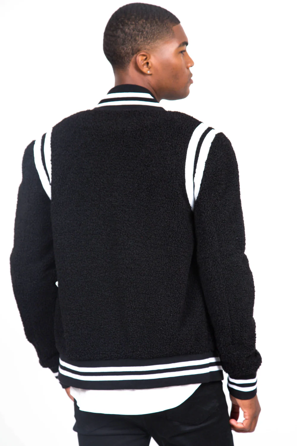 Bomber teddy sherpa bandes noir blanc - Image 5