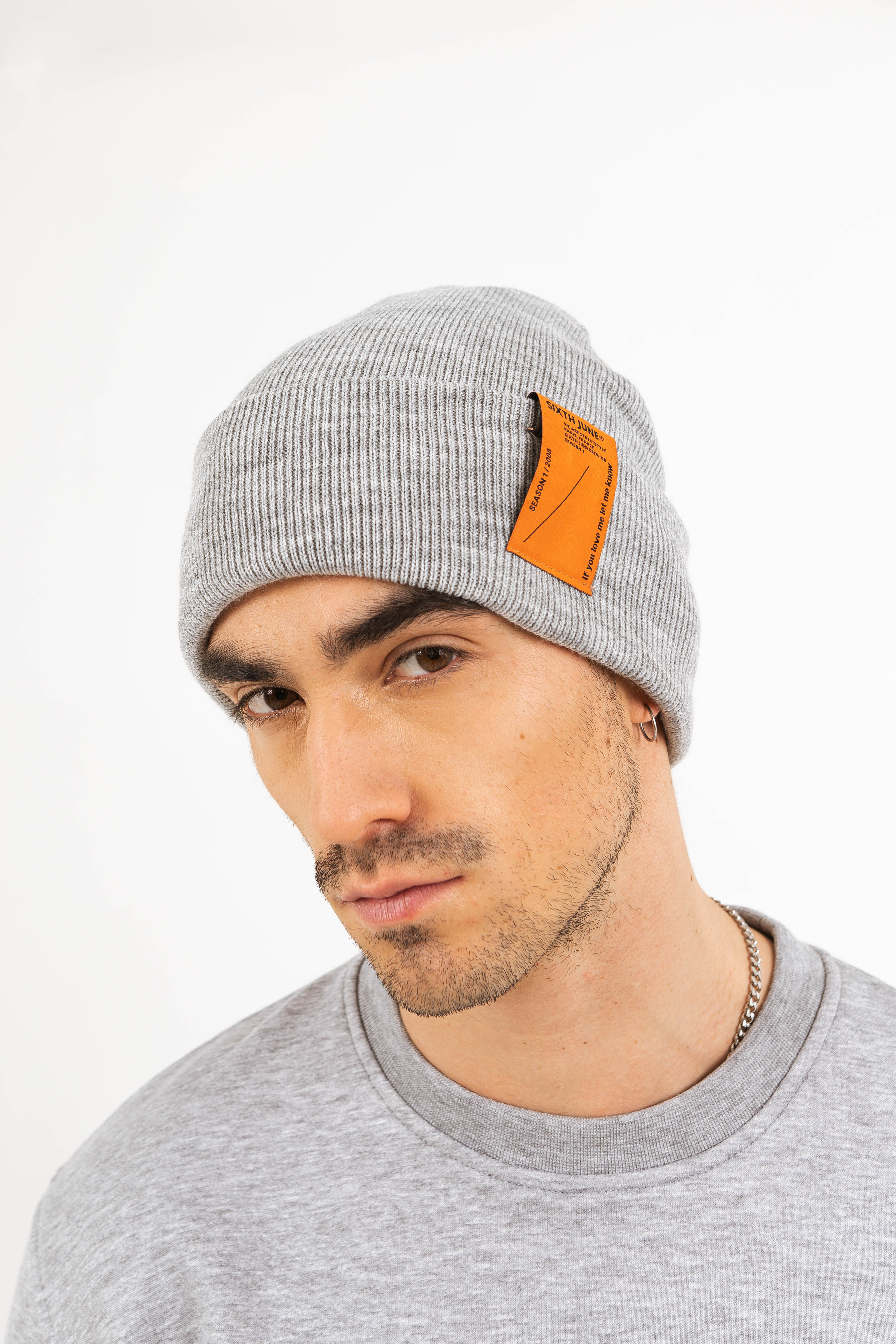 Bonnet unisexe maille patch Gris - Image 2