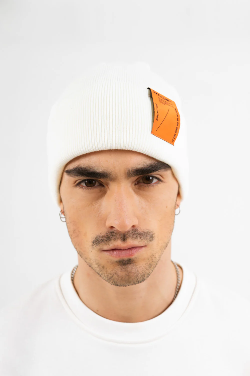 Bonnet unisexe maille patch Blanc cassé - Image 2