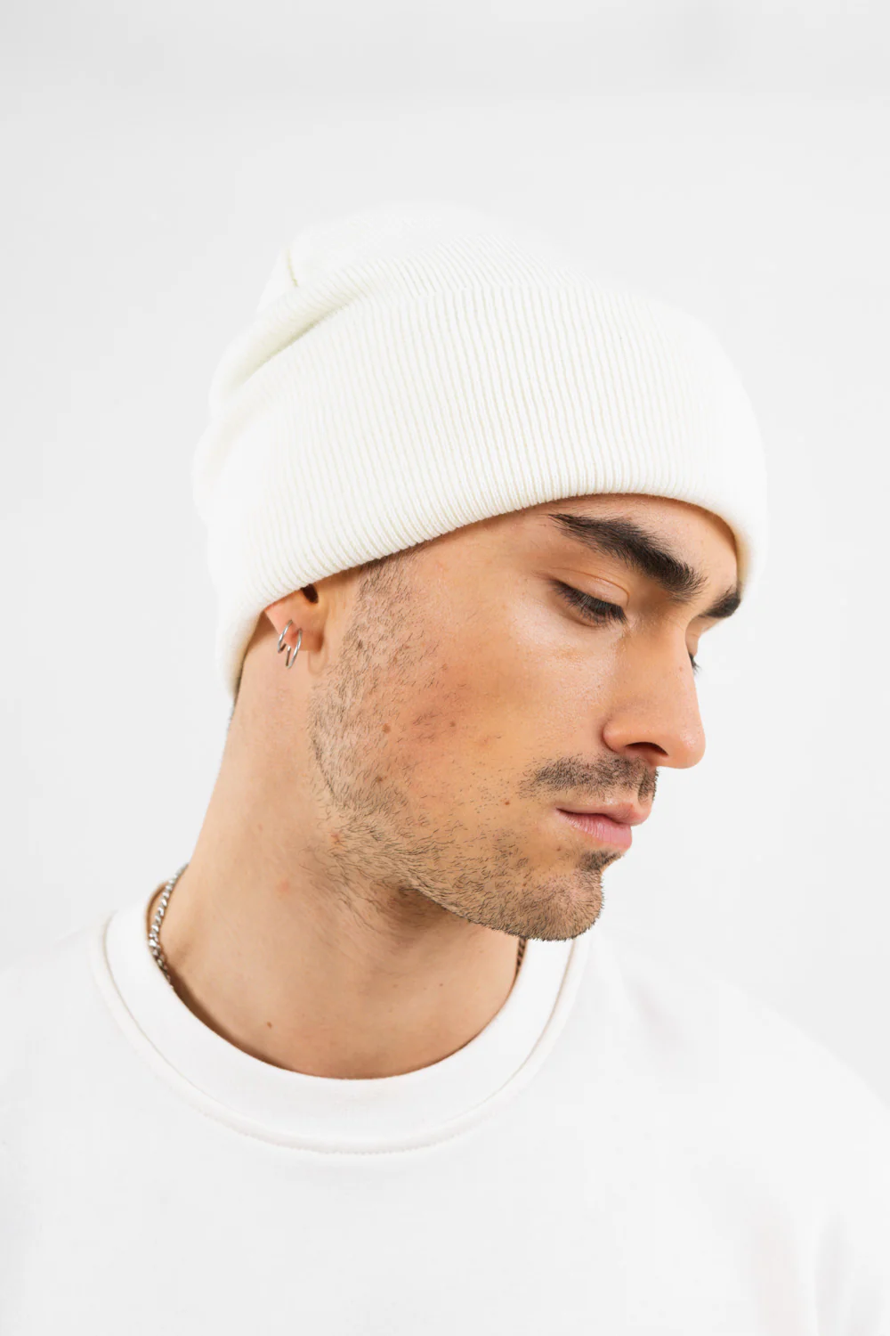 Bonnet unisexe maille patch Blanc cassé - Image 3