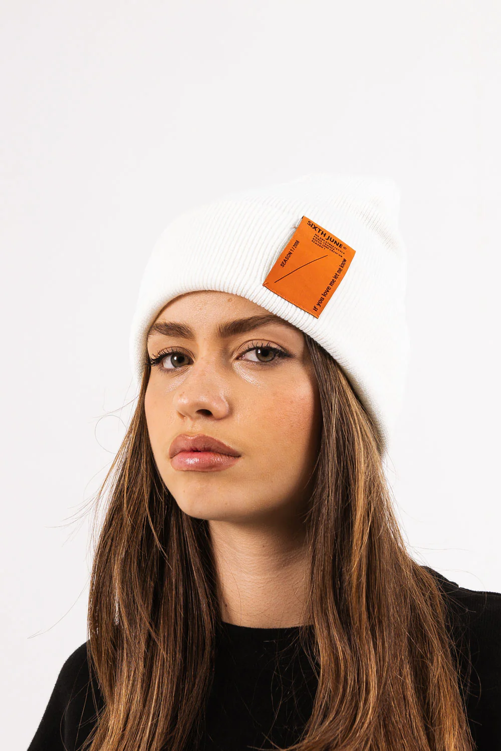Bonnet unisexe maille patch Blanc cassé - Image 5