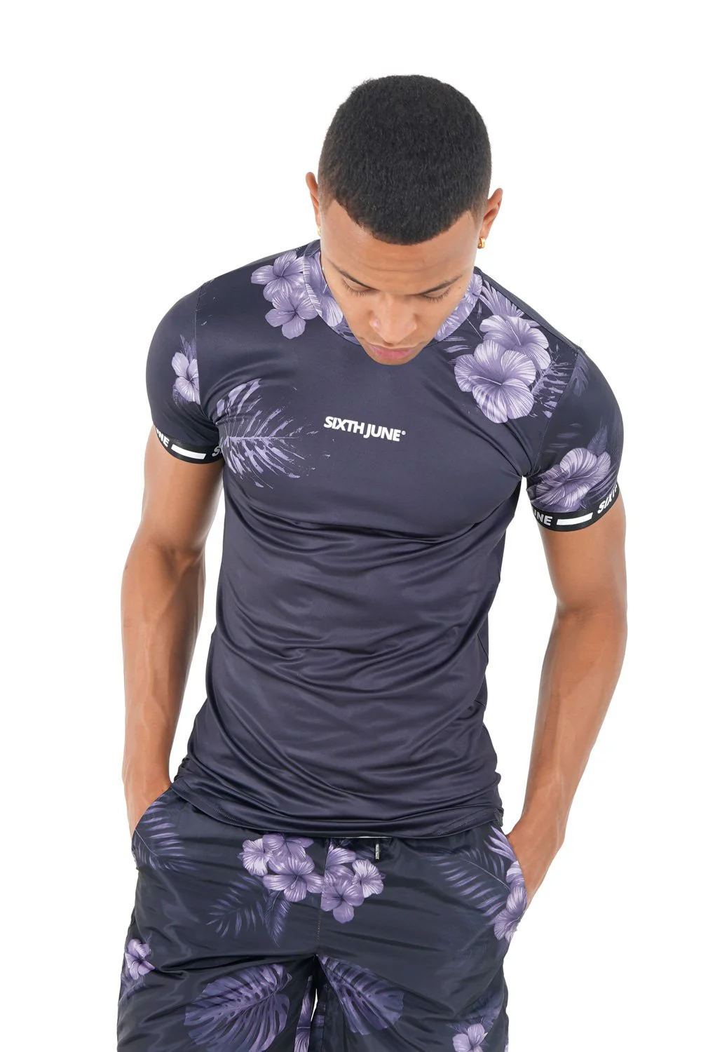 T-shirt flowers bandes stretch Noir - Image 2