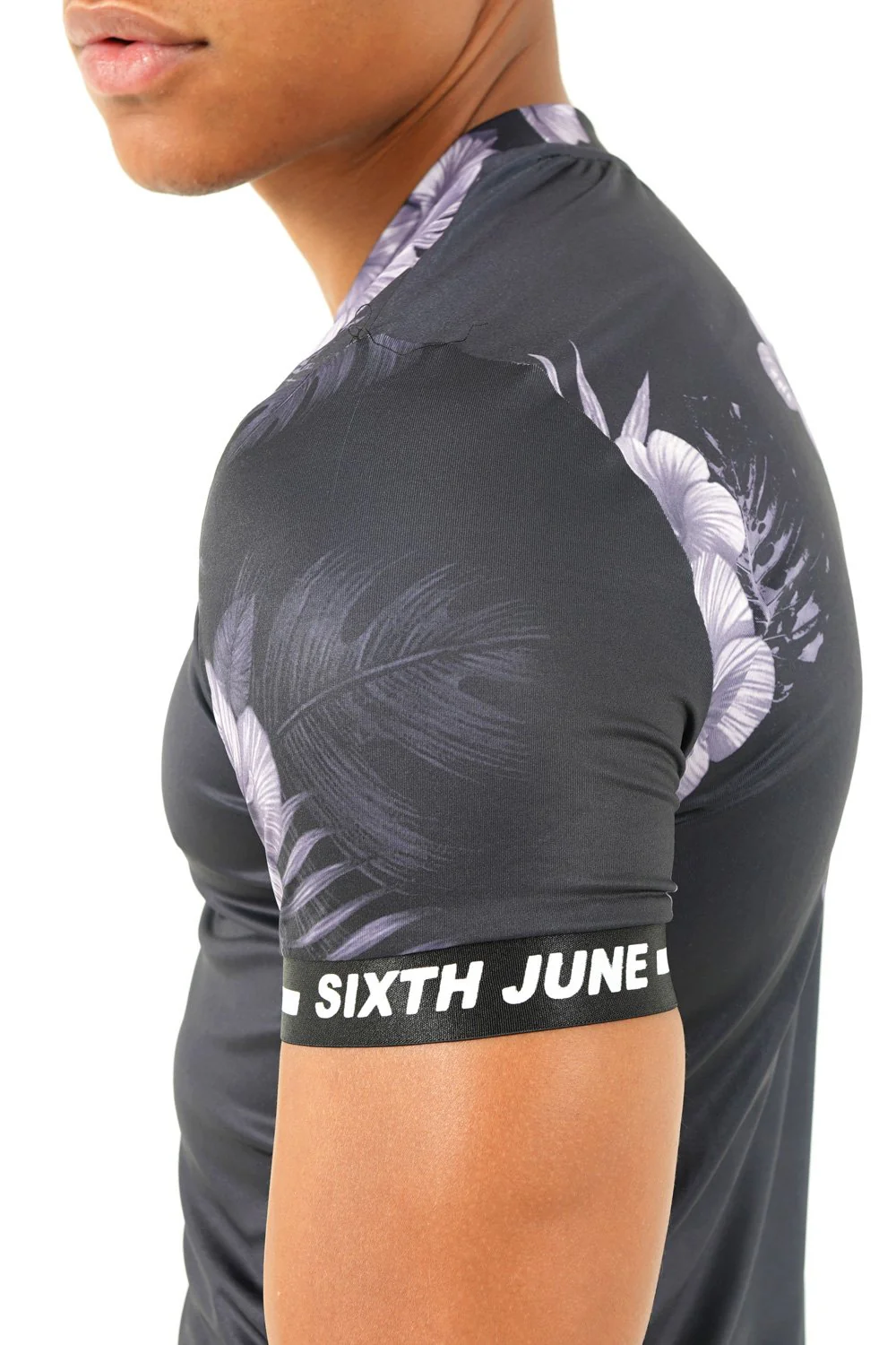 T-shirt flowers bandes stretch Noir - Image 3