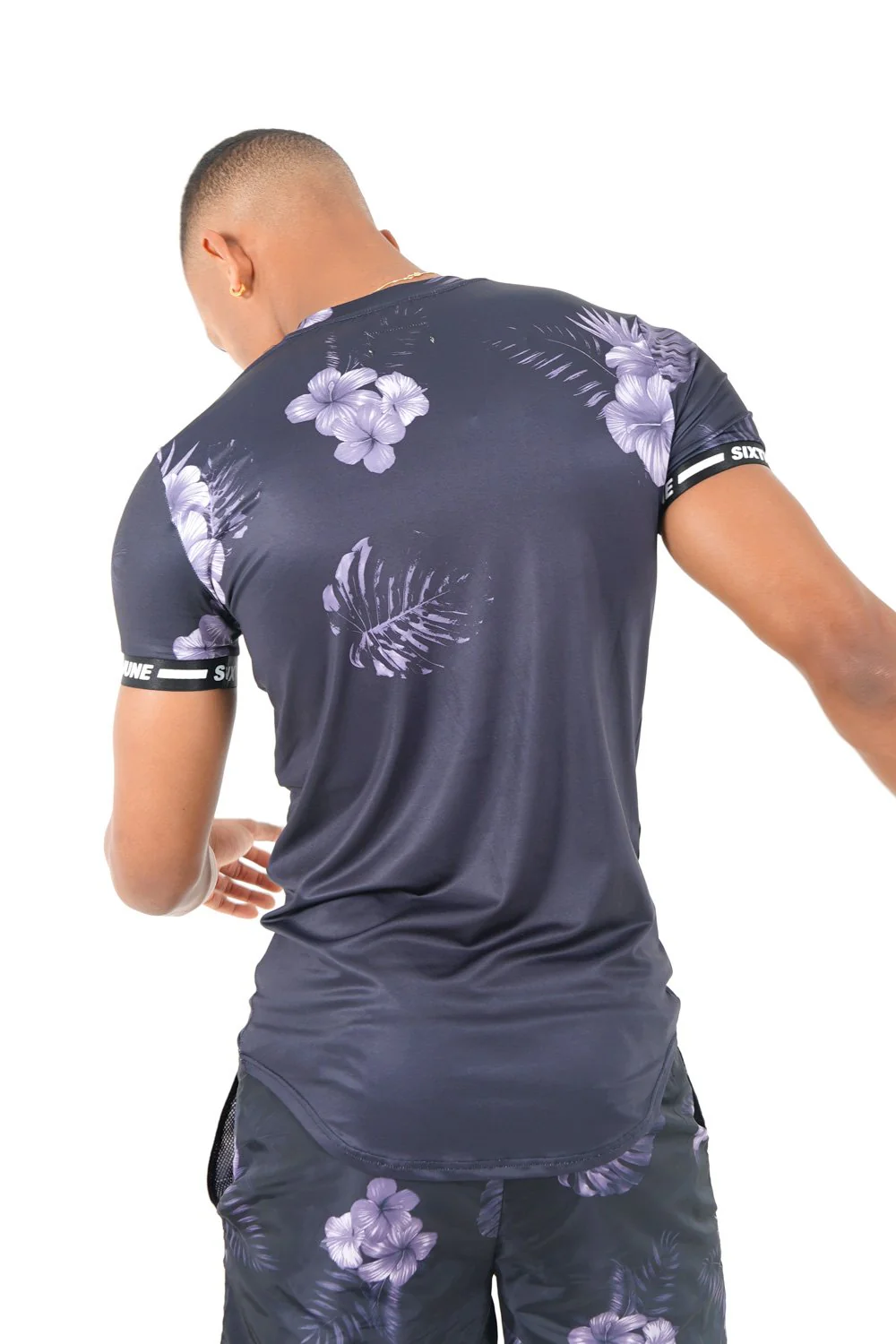 T-shirt flowers bandes stretch Noir - Image 5