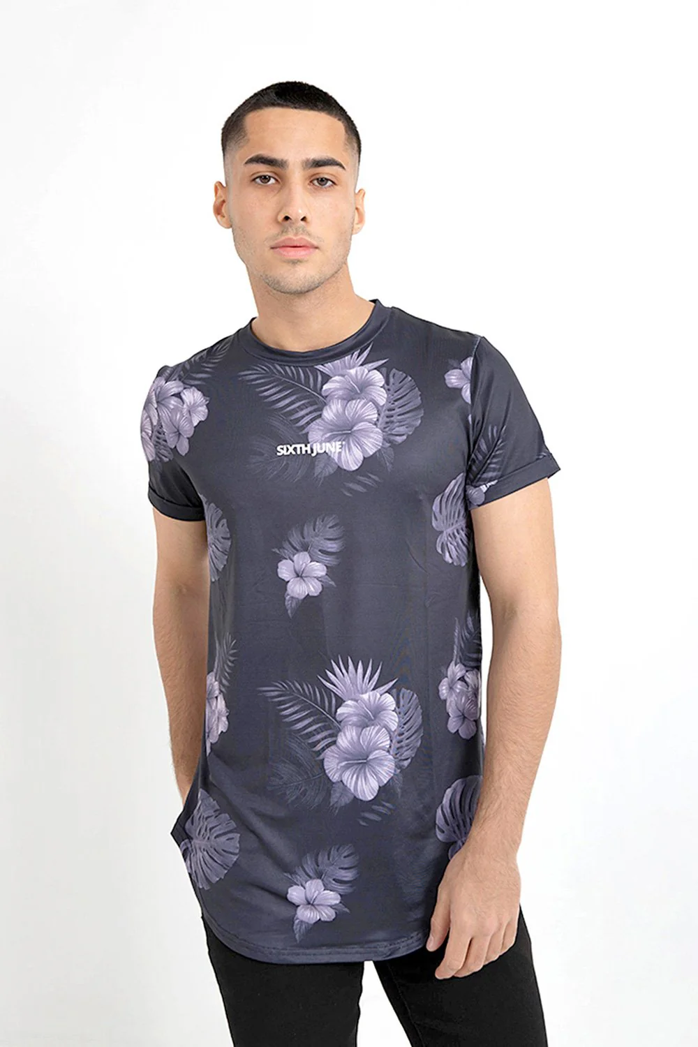 T-shirt flowers stretch Noir - Image 2