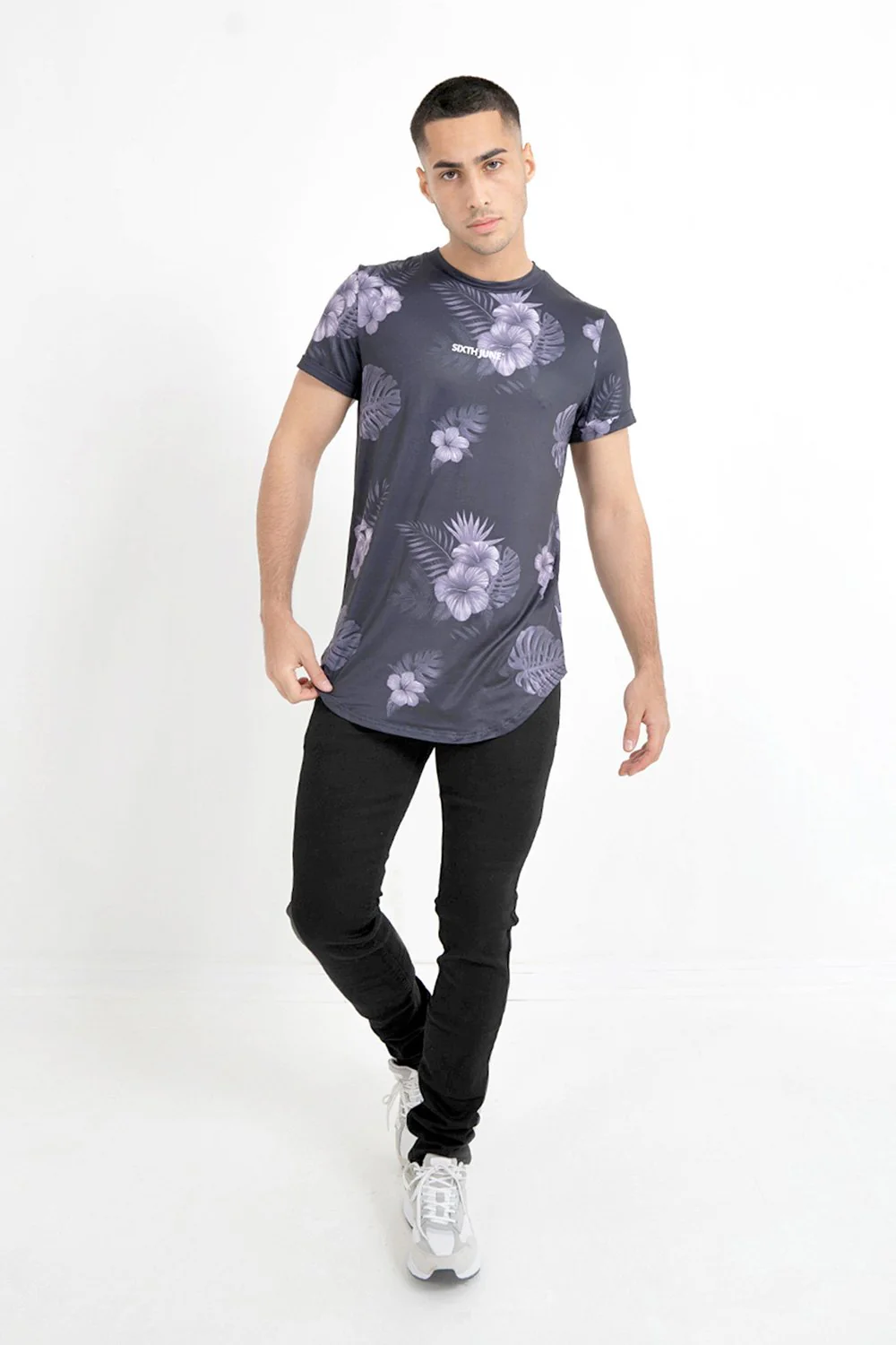 T-shirt flowers stretch Noir - Image 5