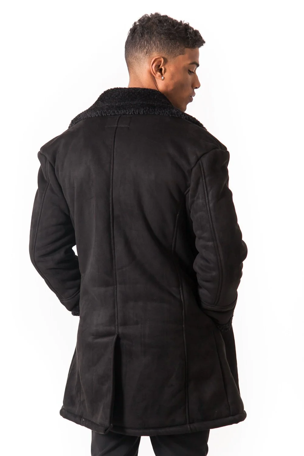 Caban croisé fourrure suede noir - Image 5