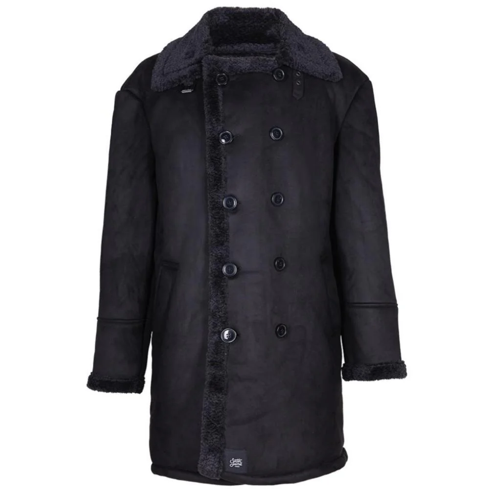 Caban croisé fourrure suede noir - Image 6