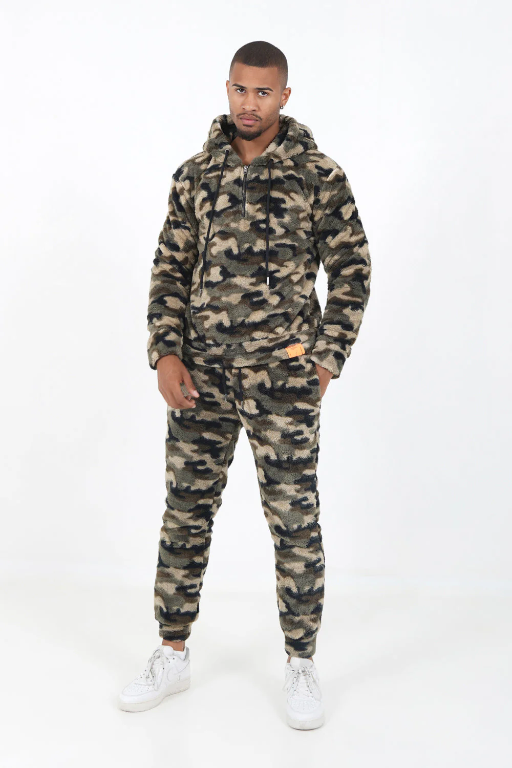 Sweat capuche camouflage zip Vert kaki - Image 2