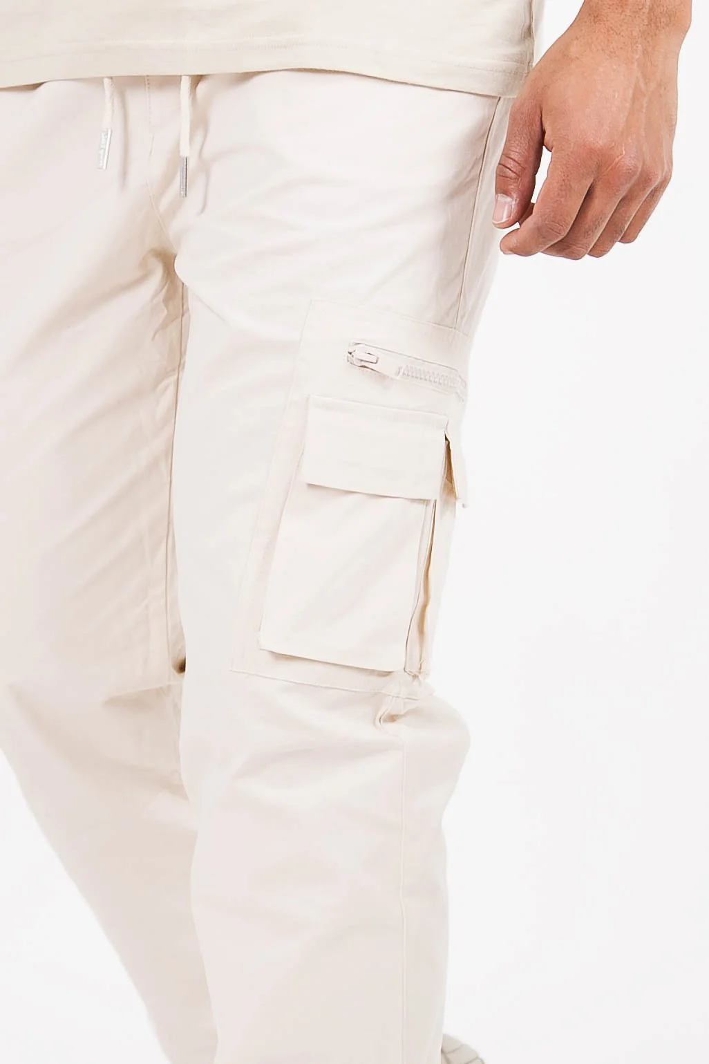 Pantalon cargo poches zip Beige clair - Image 3