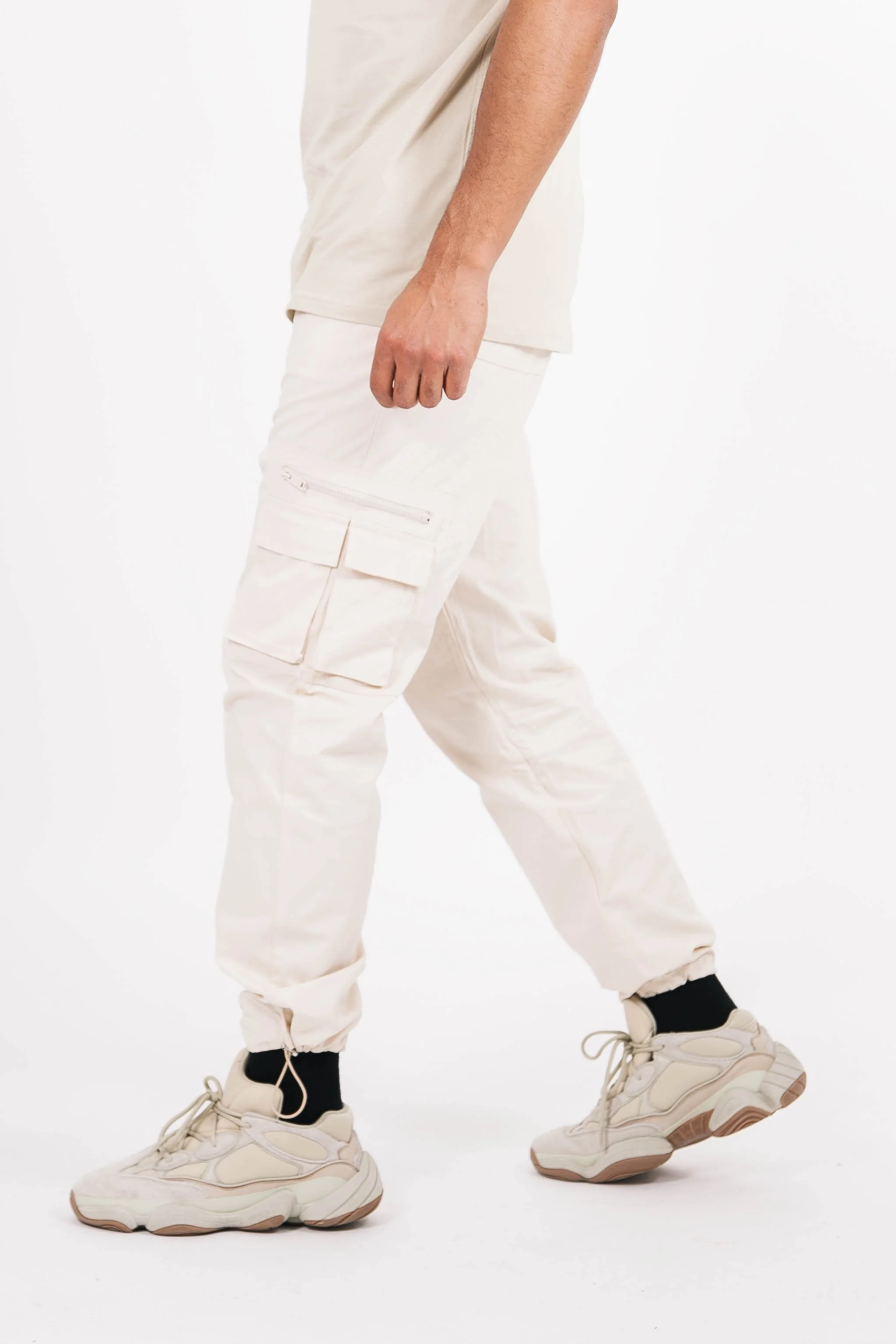 Pantalon cargo poches zip Beige clair - Image 4