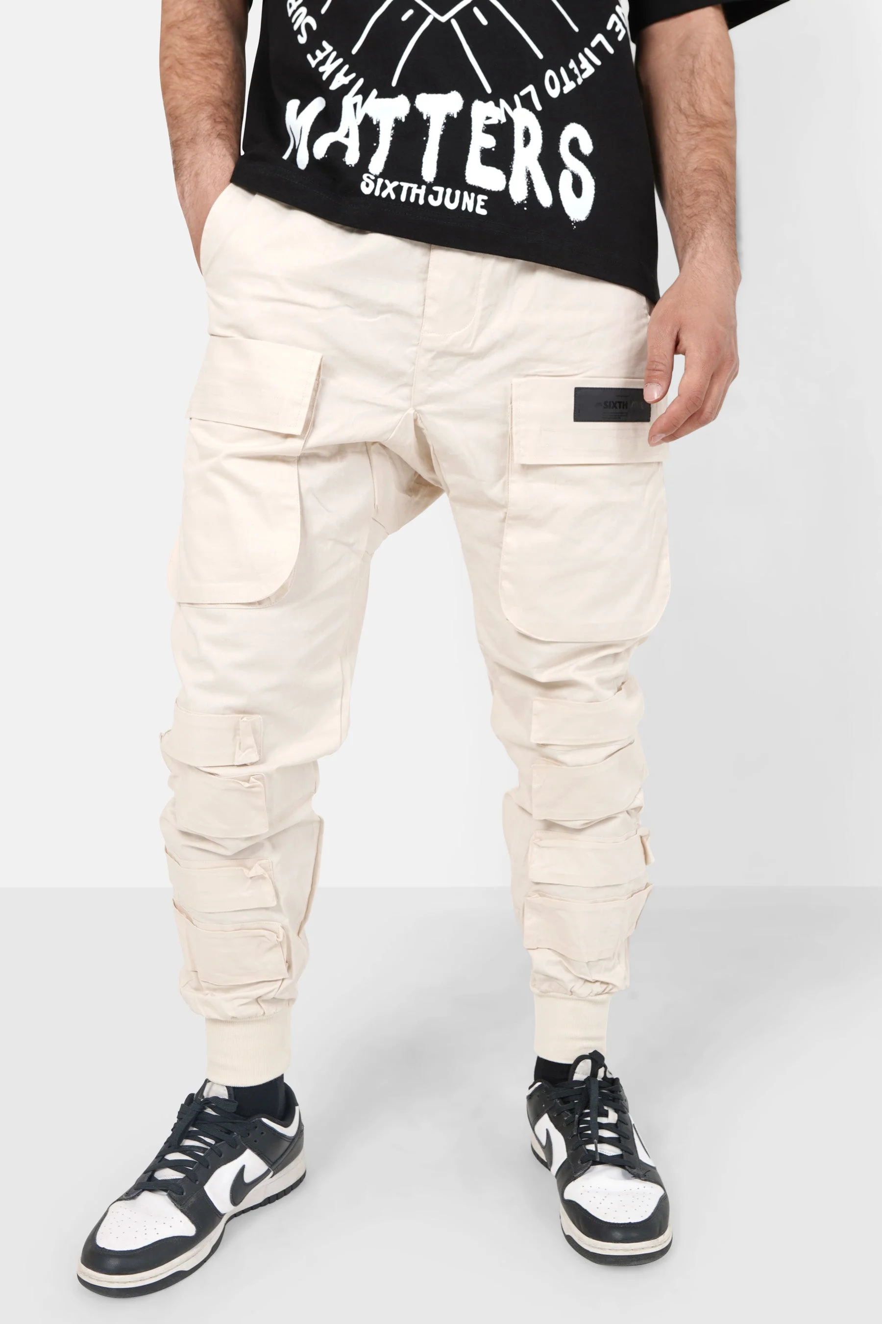 Pantalon cargo tactique large Beige clair