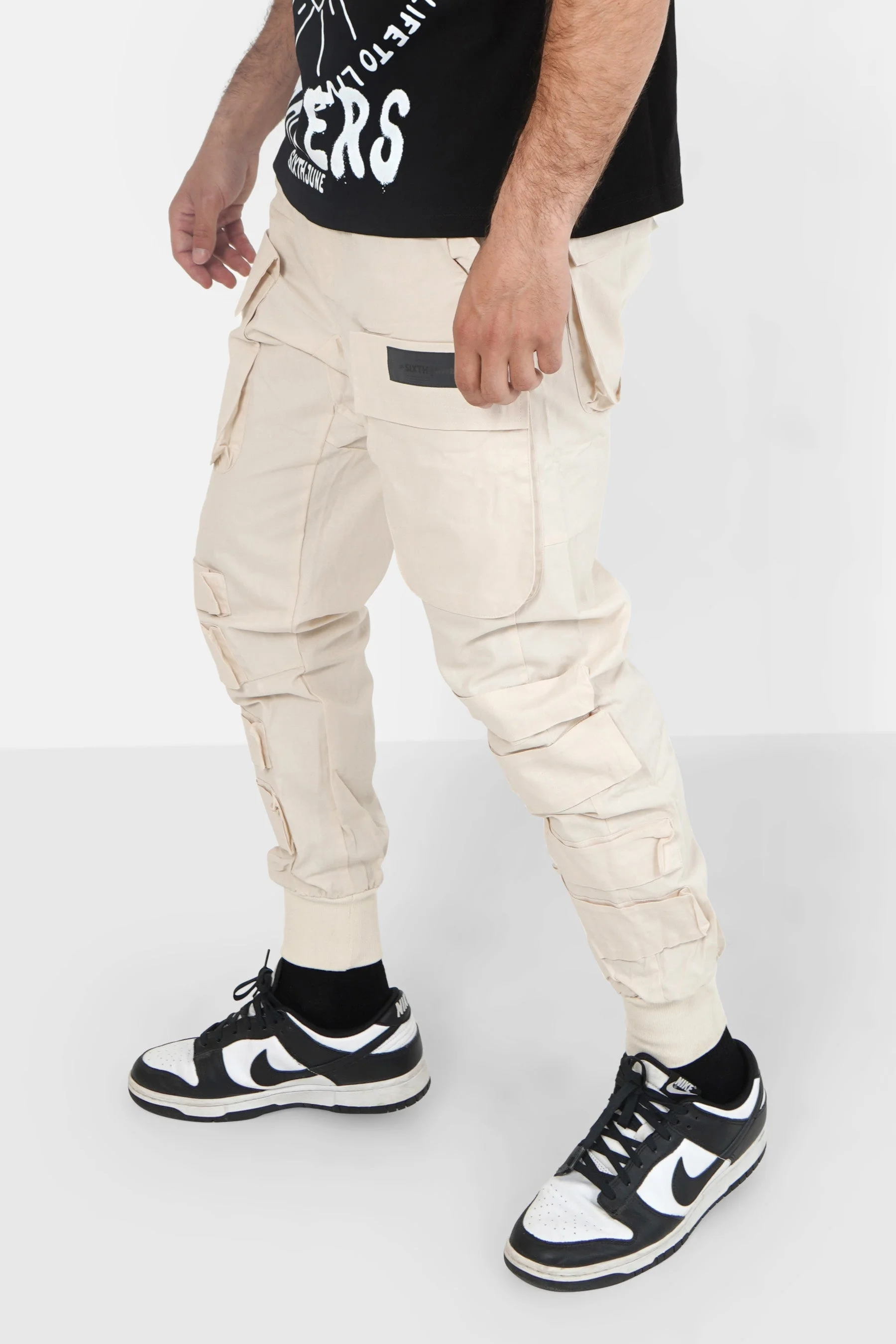 Pantalon cargo tactique large Beige clair - Image 4