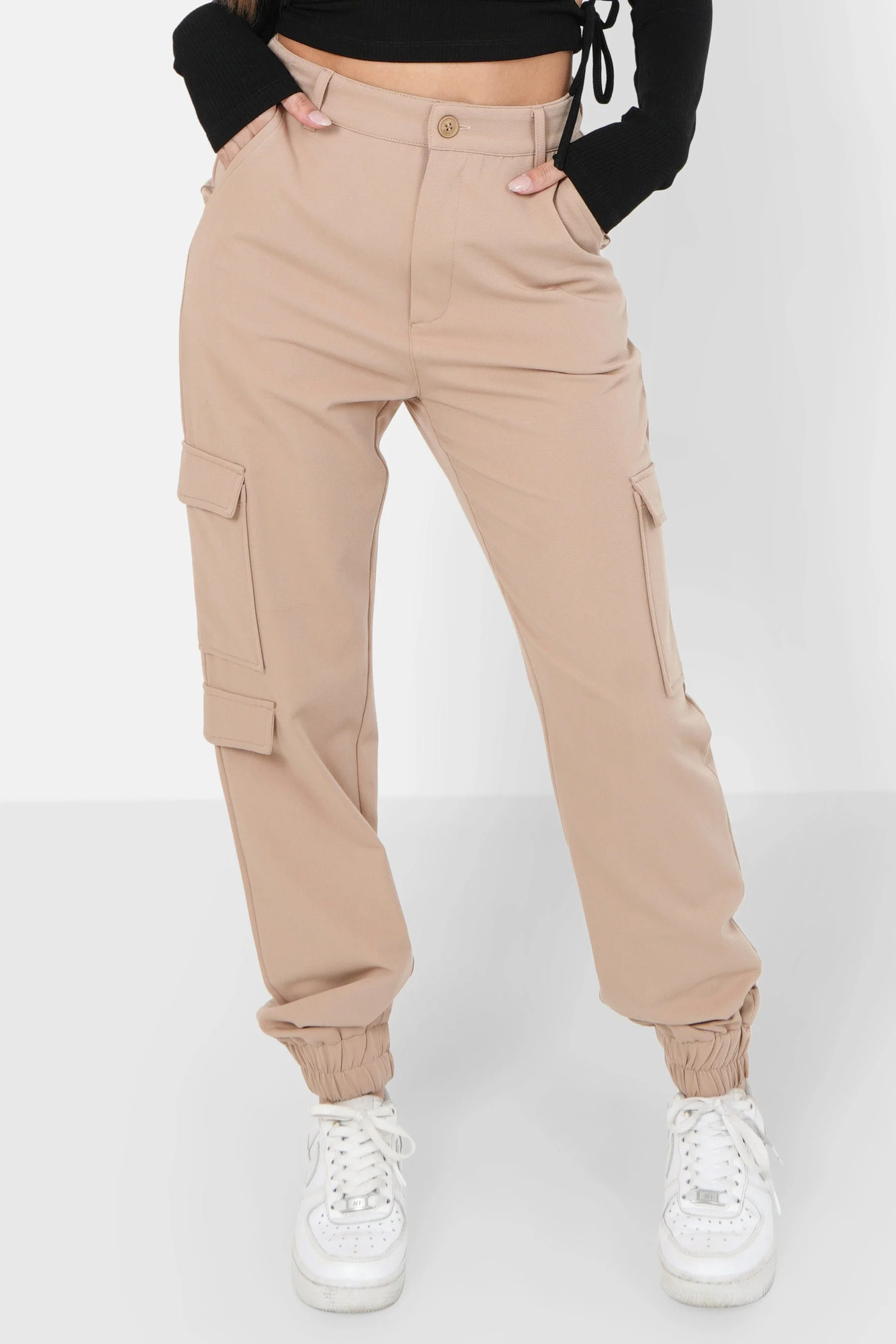 Pantalon cargo logo brodé Beige