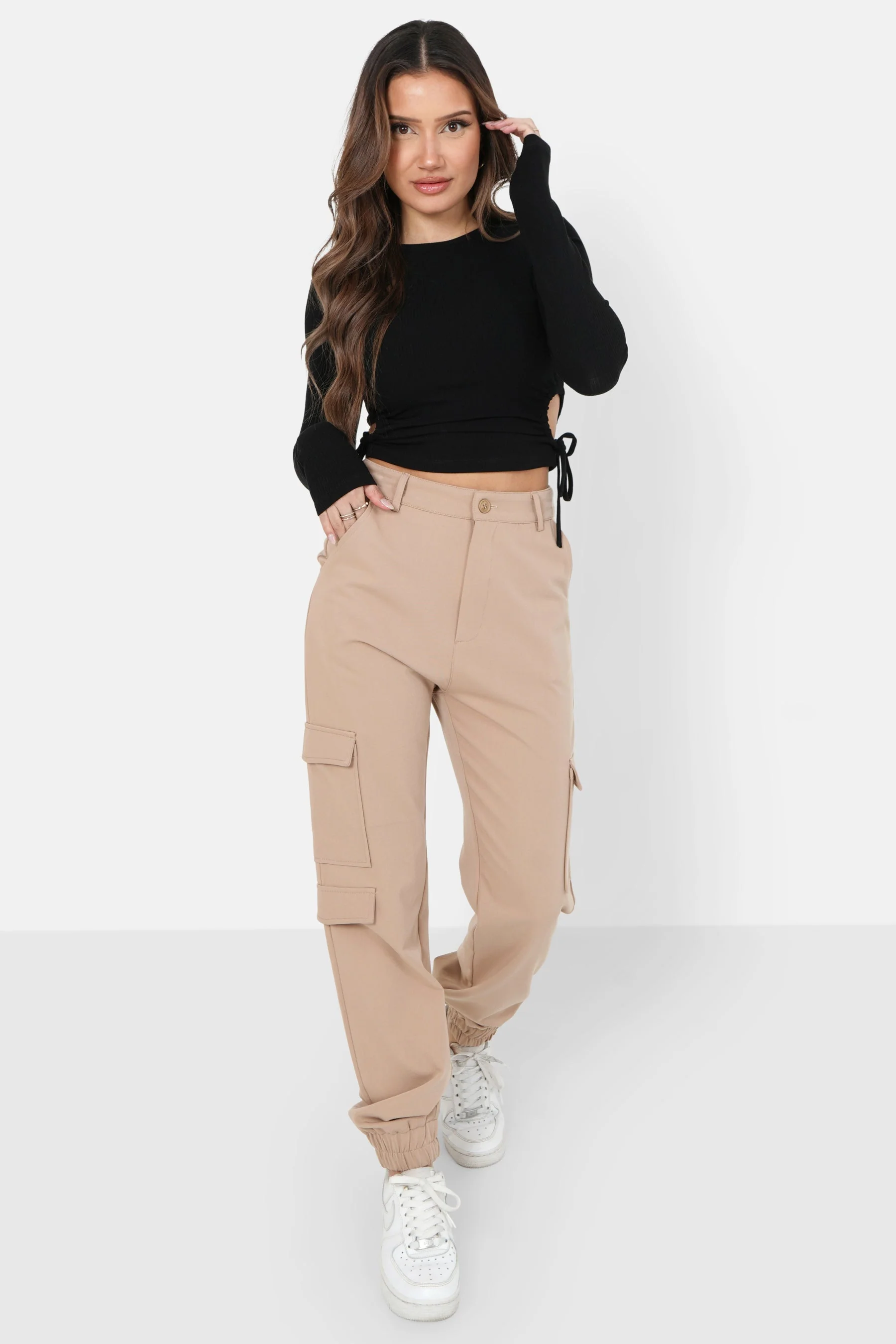 Pantalon cargo logo brodé Beige - Image 2