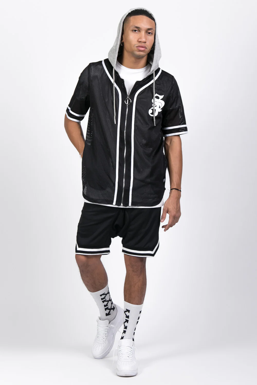 Chemise baseball logo capuche noir - Image 2