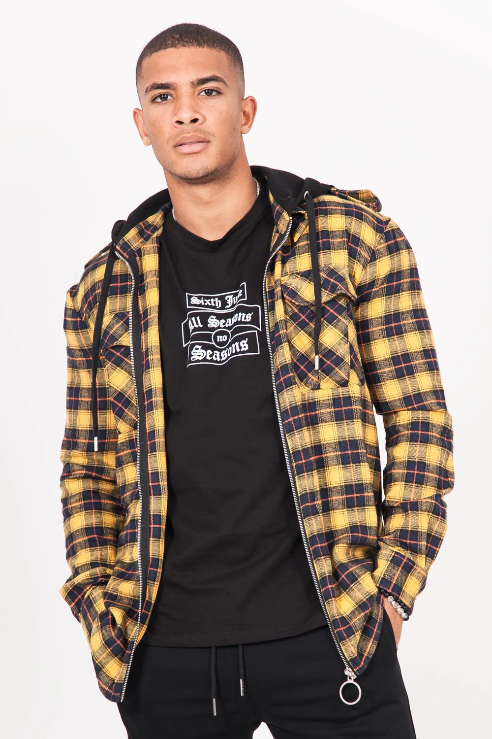 Chemise carreaux capuche Sixth June jaune - Image 2