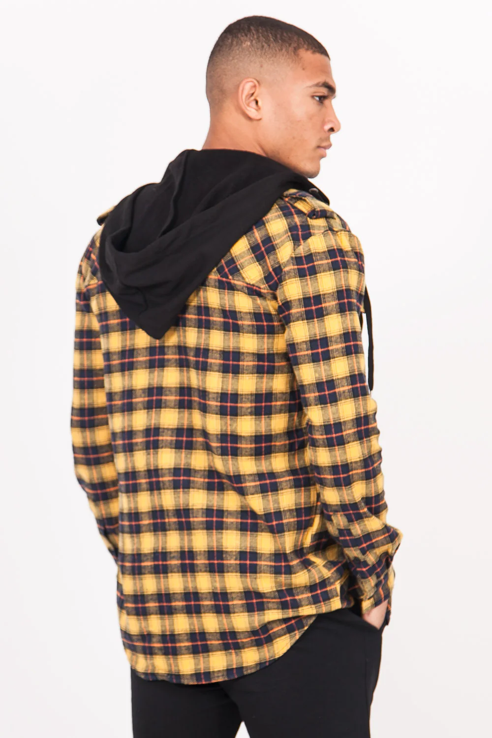 Chemise carreaux capuche Sixth June jaune - Image 4