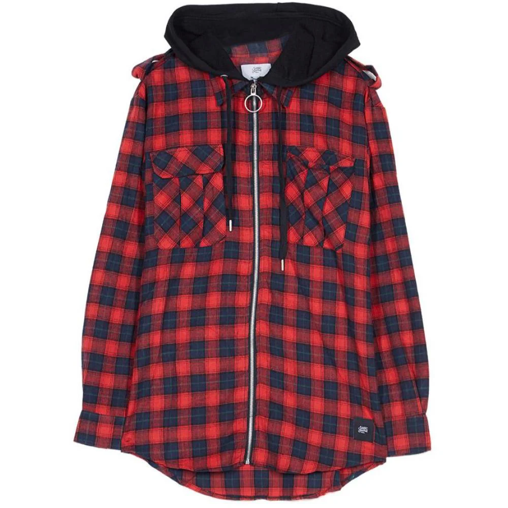 Chemise carreaux capuche Sixth June rouge