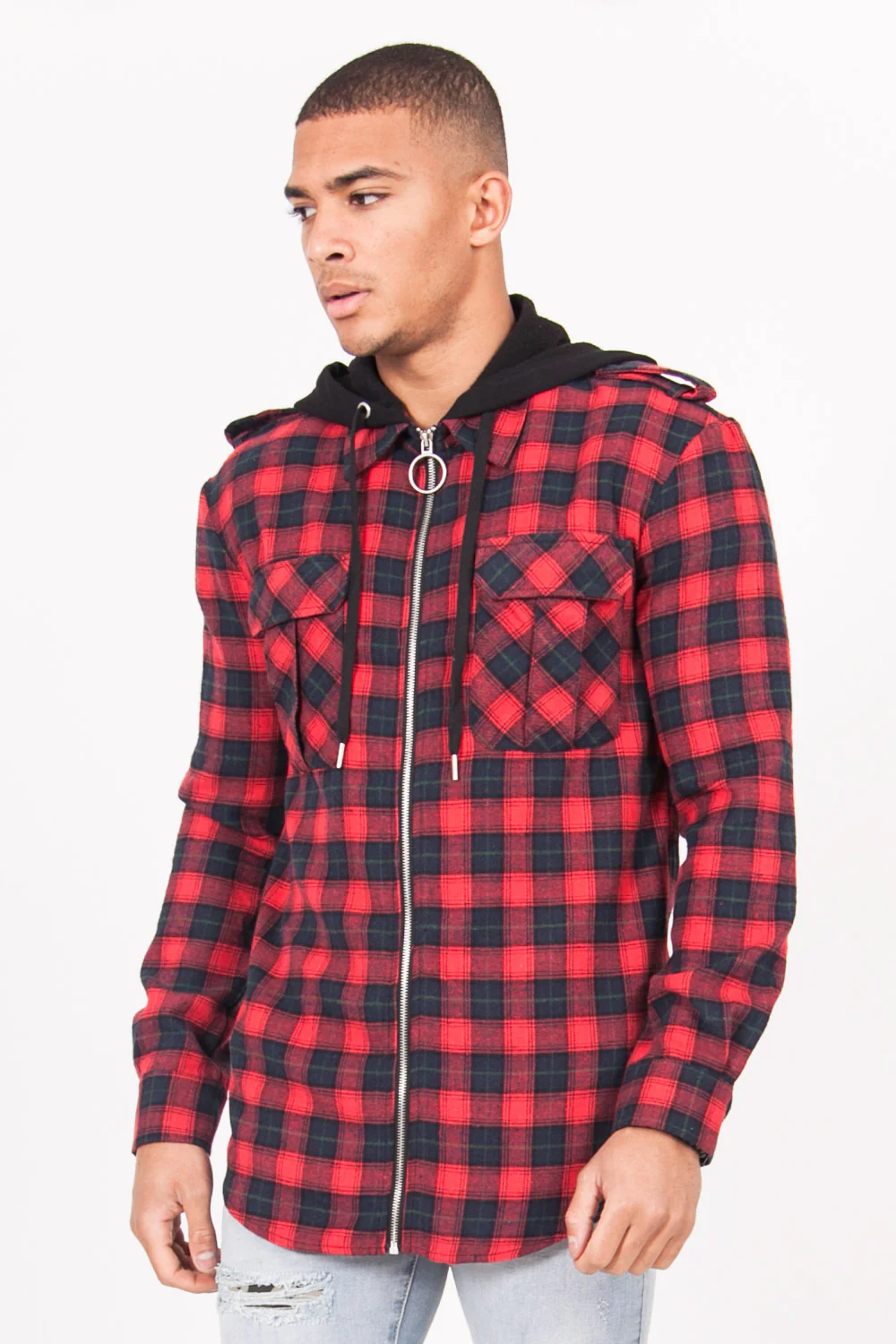 Chemise carreaux capuche Sixth June rouge - Image 2