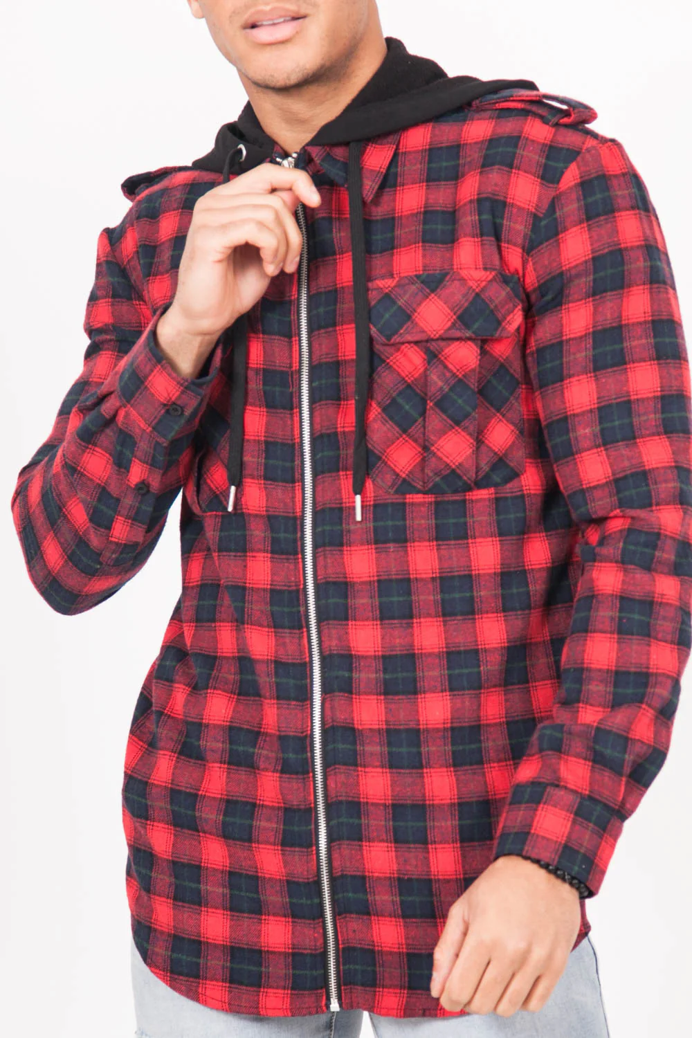 Chemise carreaux capuche Sixth June rouge - Image 4
