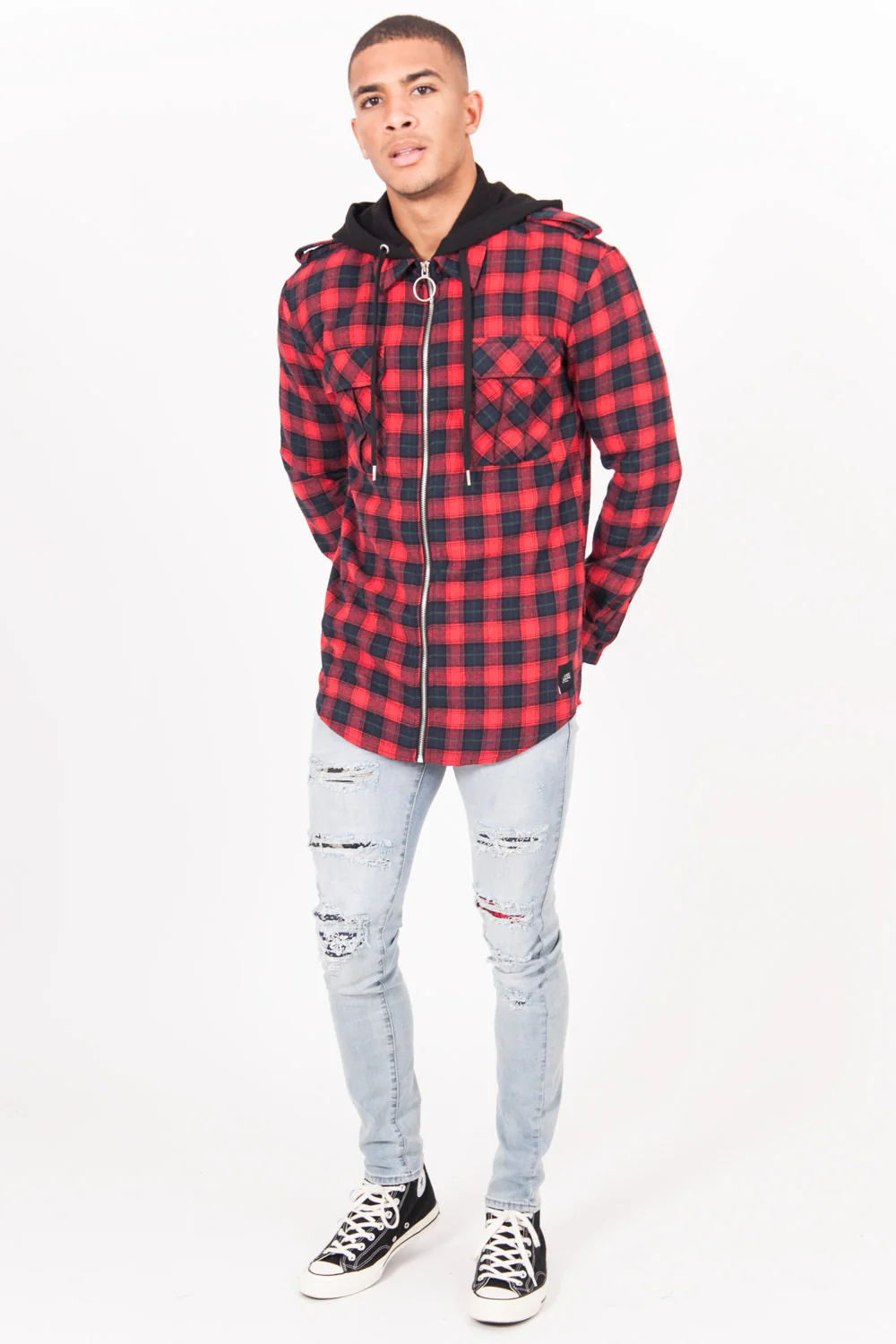 Chemise carreaux capuche Sixth June rouge - Image 5