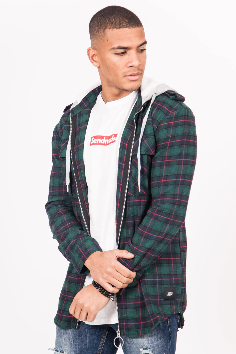 Chemise carreaux capuche Sixth June vert - Image 2