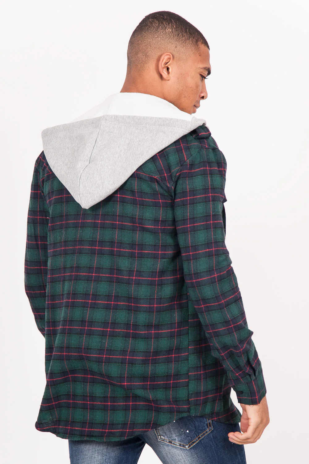 Chemise carreaux capuche Sixth June vert - Image 3