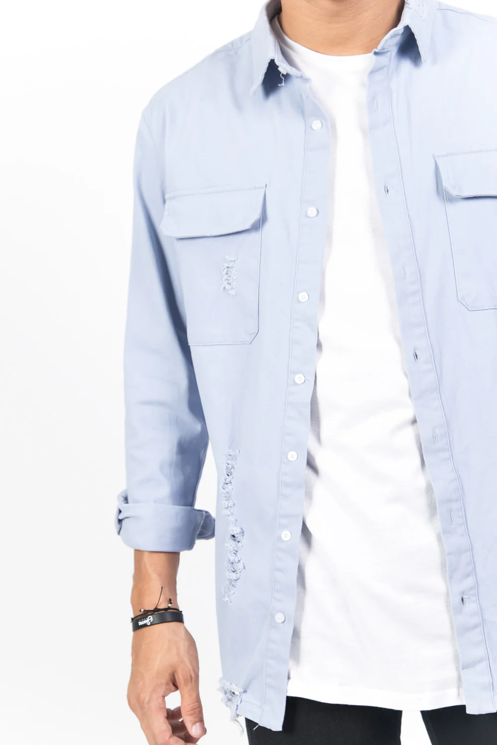 Chemise déchirée poches cargo bleu - Image 6